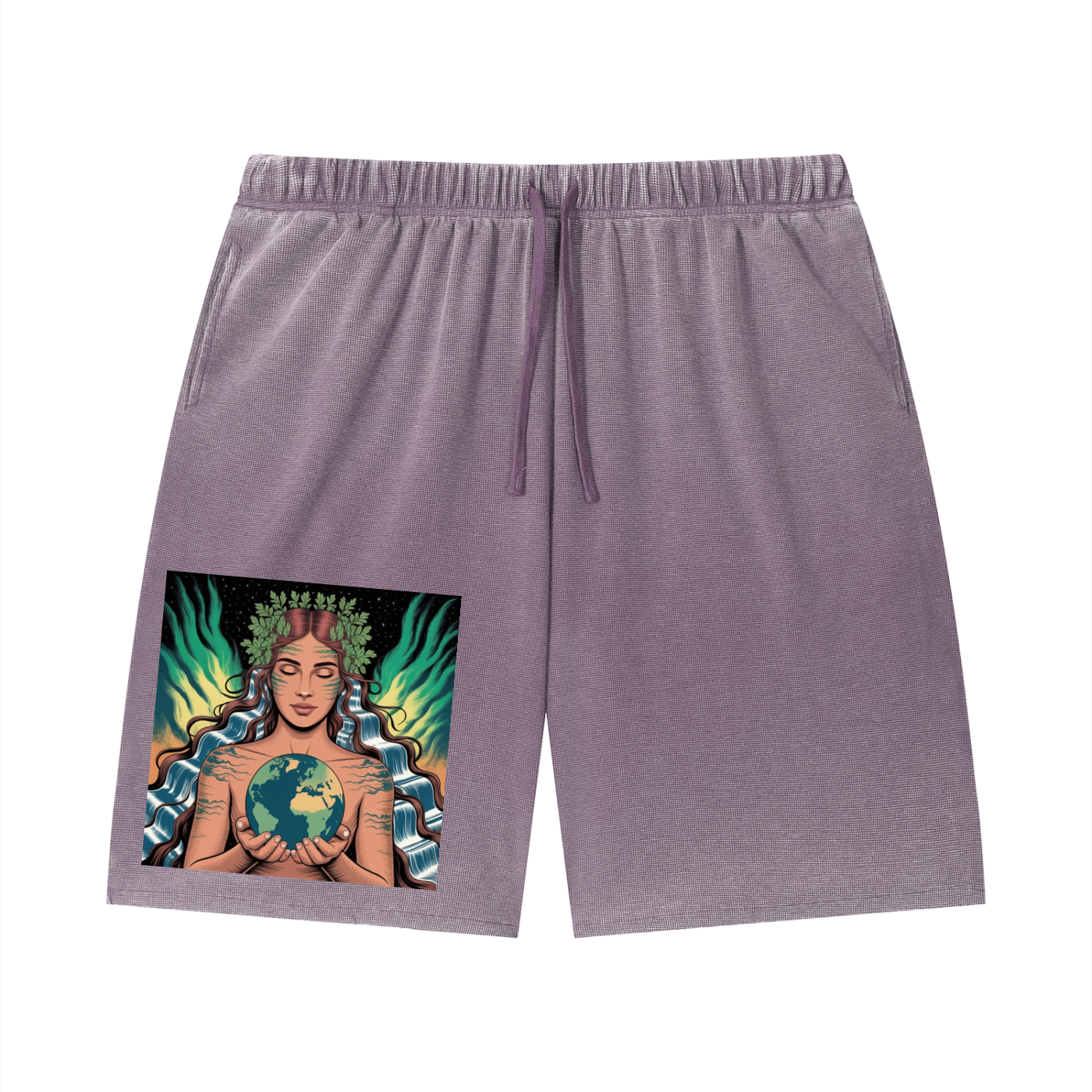 Unisex Vintage Wash Sunfade Waffle Raw Hem Shorts