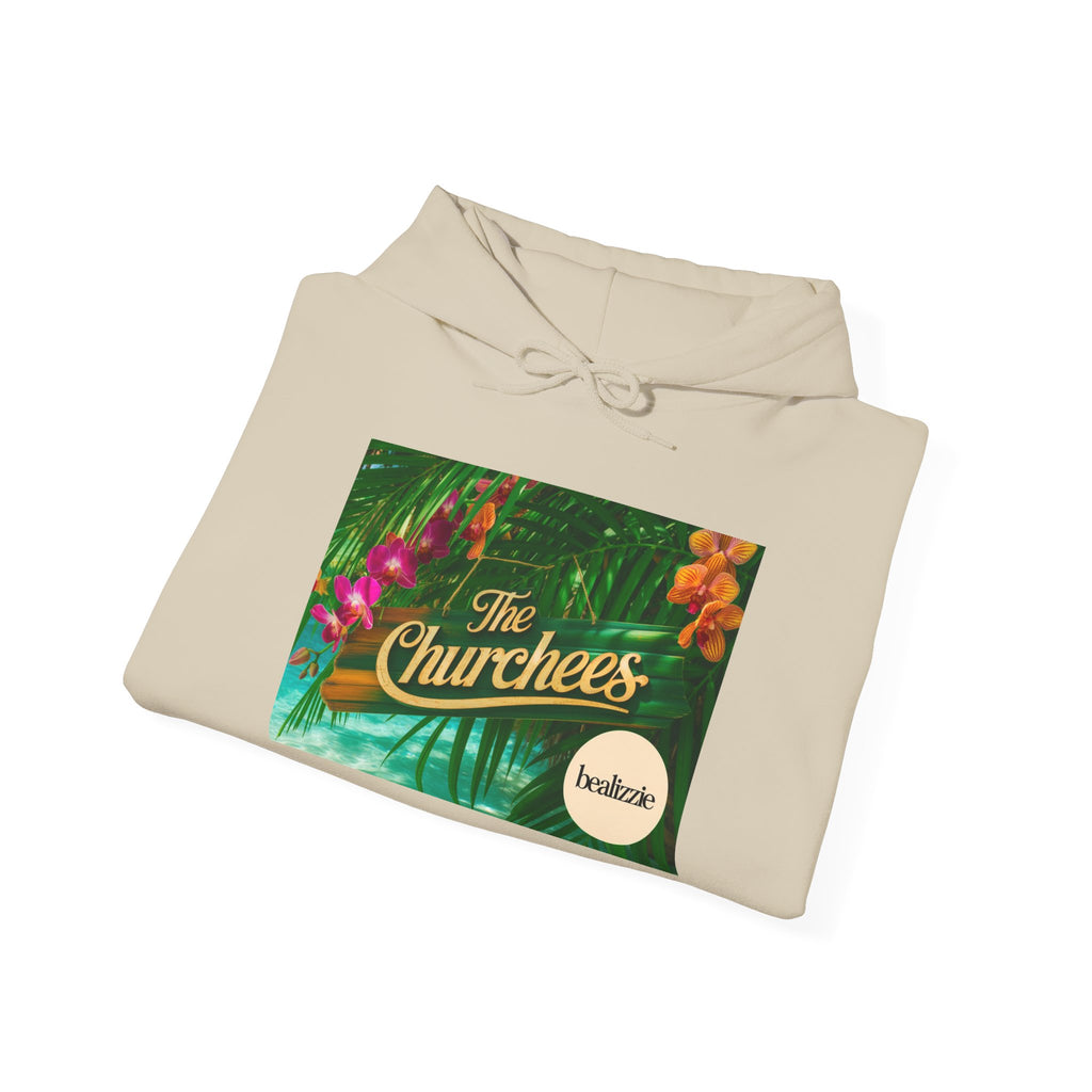 The Churchees Tropical Logo Hoodie — Retro Band-Inspired Graphic Sweatshirt
