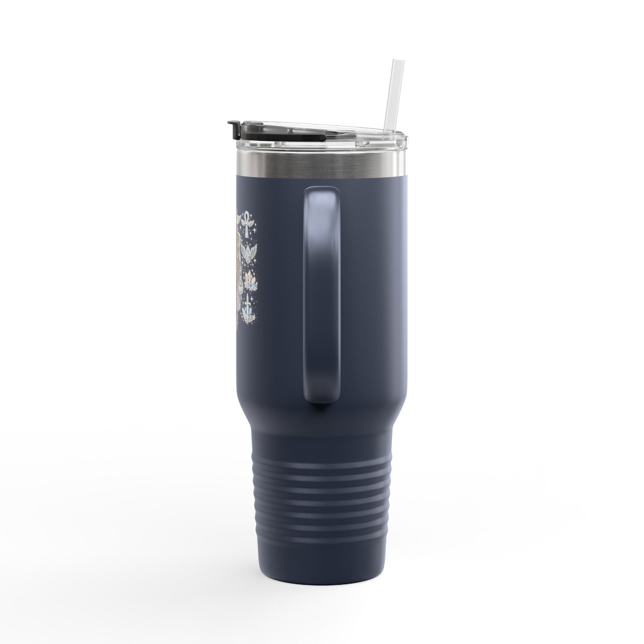 40oz Insulated Travel Mug — Steampunk Gear Floral Motorcycle Skull