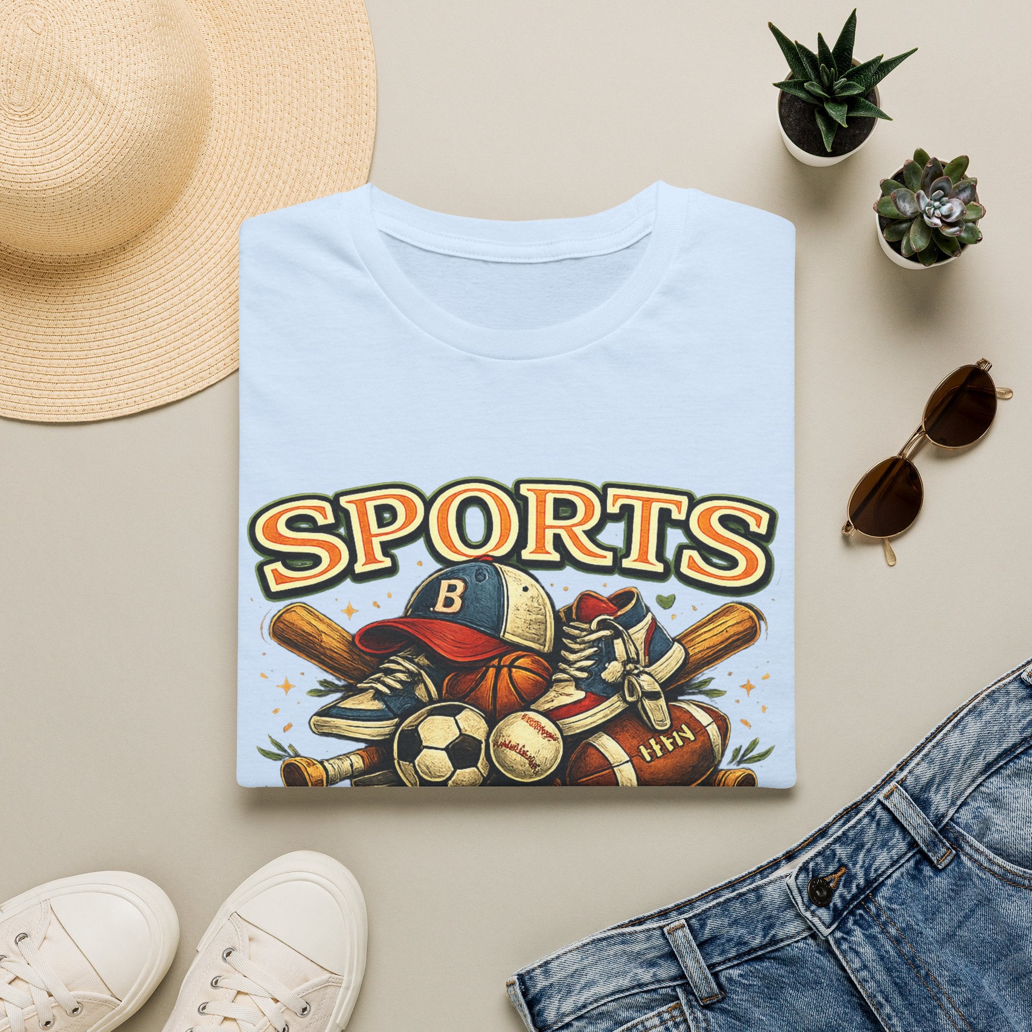 Sports Equipment Graphic T-Shirt — "Sports" Vintage Athletic Design