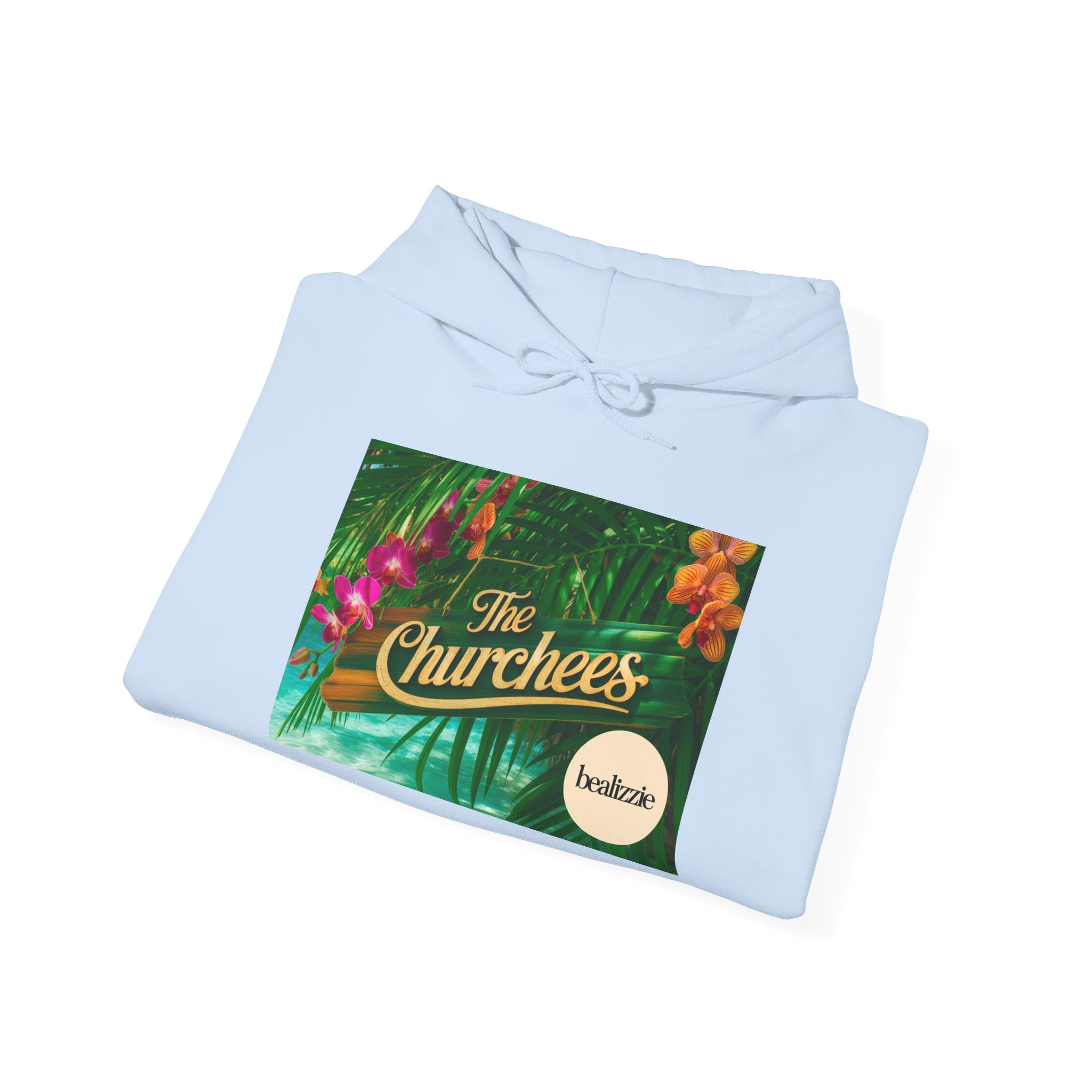 The Churchees Tropical Logo Hoodie — Retro Band-Inspired Graphic Sweatshirt
