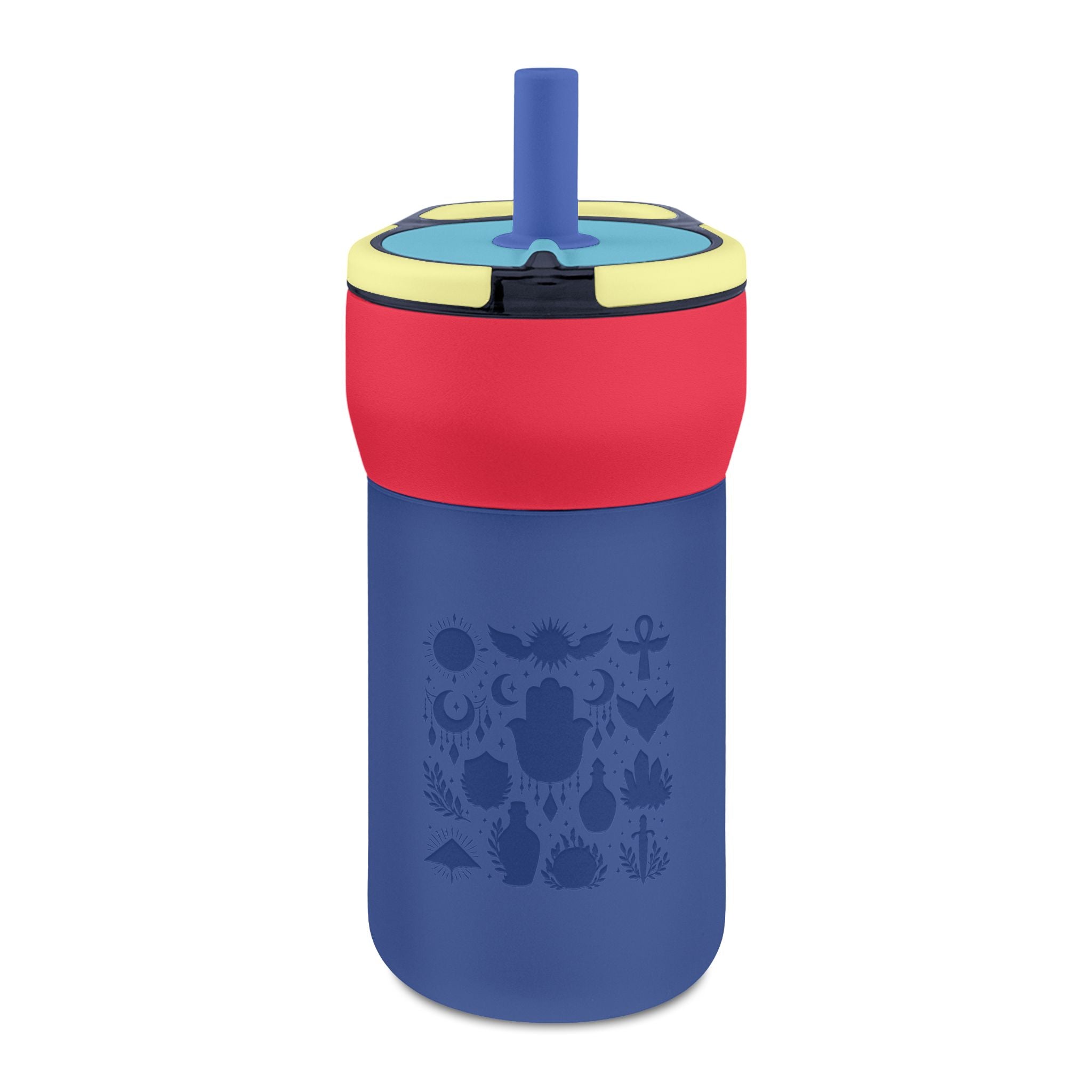 Kids 12oz Leakproof Straw Tumbler — Engraved Nature Icons, Child-Friendly Travel Cup