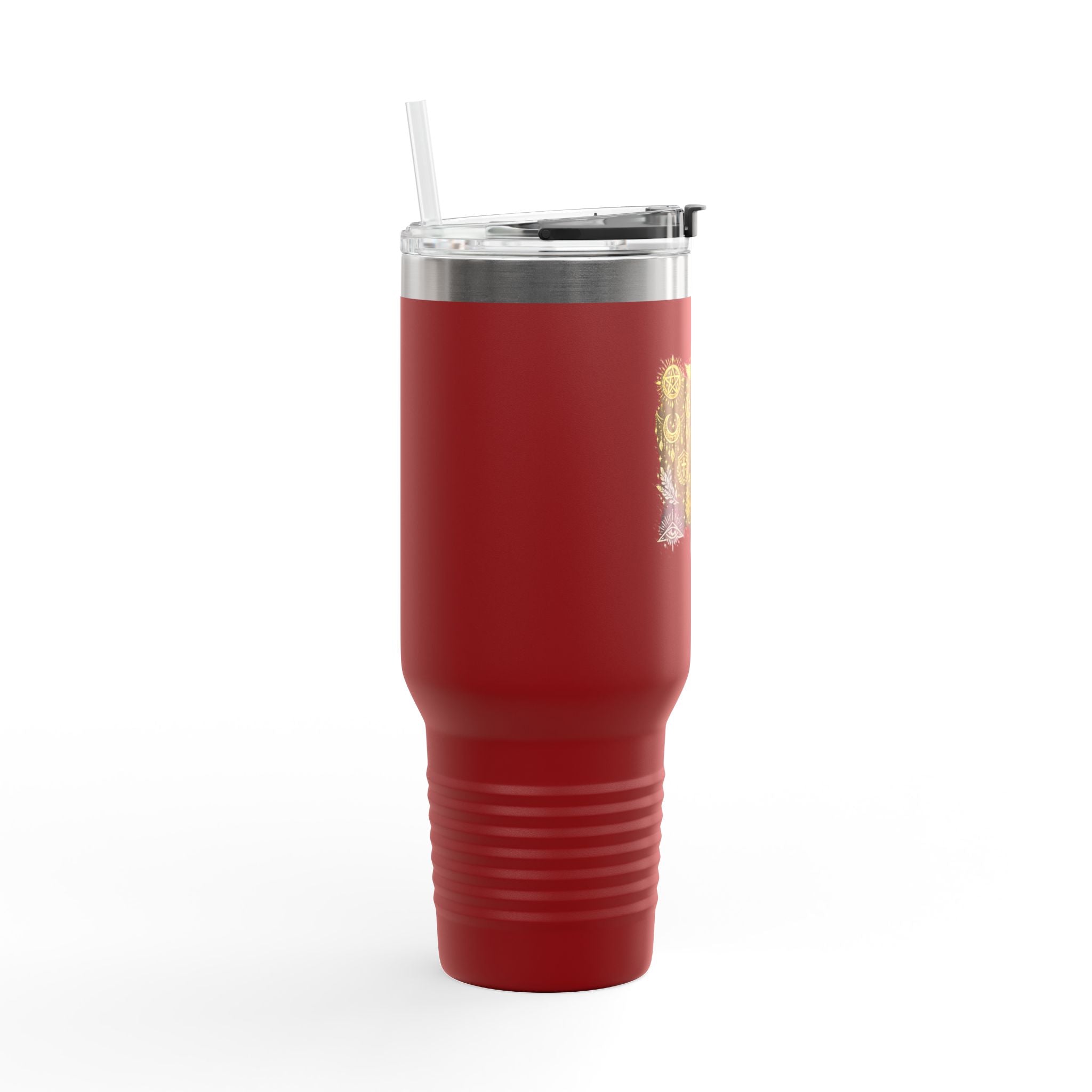 40oz Insulated Travel Mug — Steampunk Gear Floral Motorcycle Skull