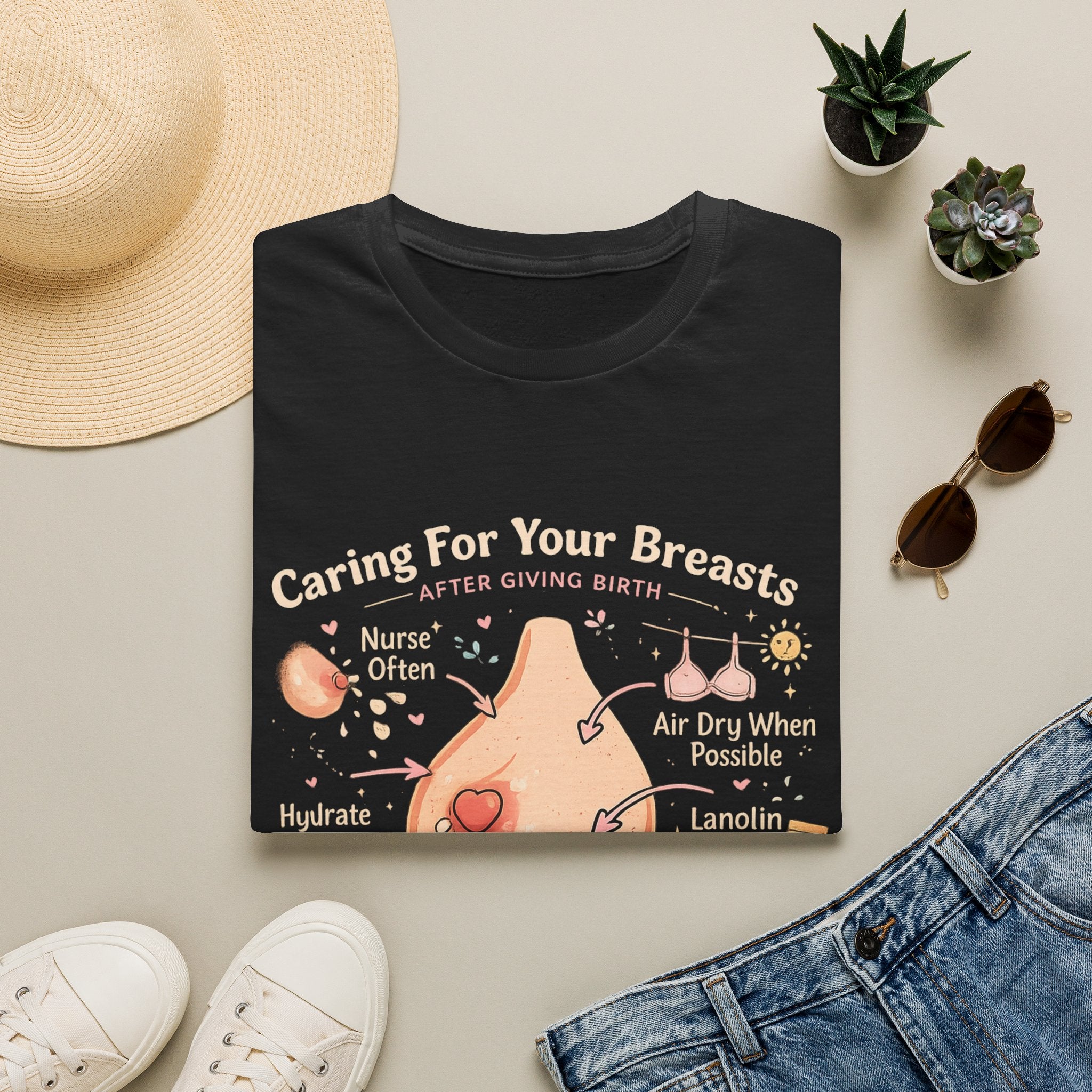 Breastfeeding Care T-Shirt — Caring For Your Breasts Nursing Guide Tee