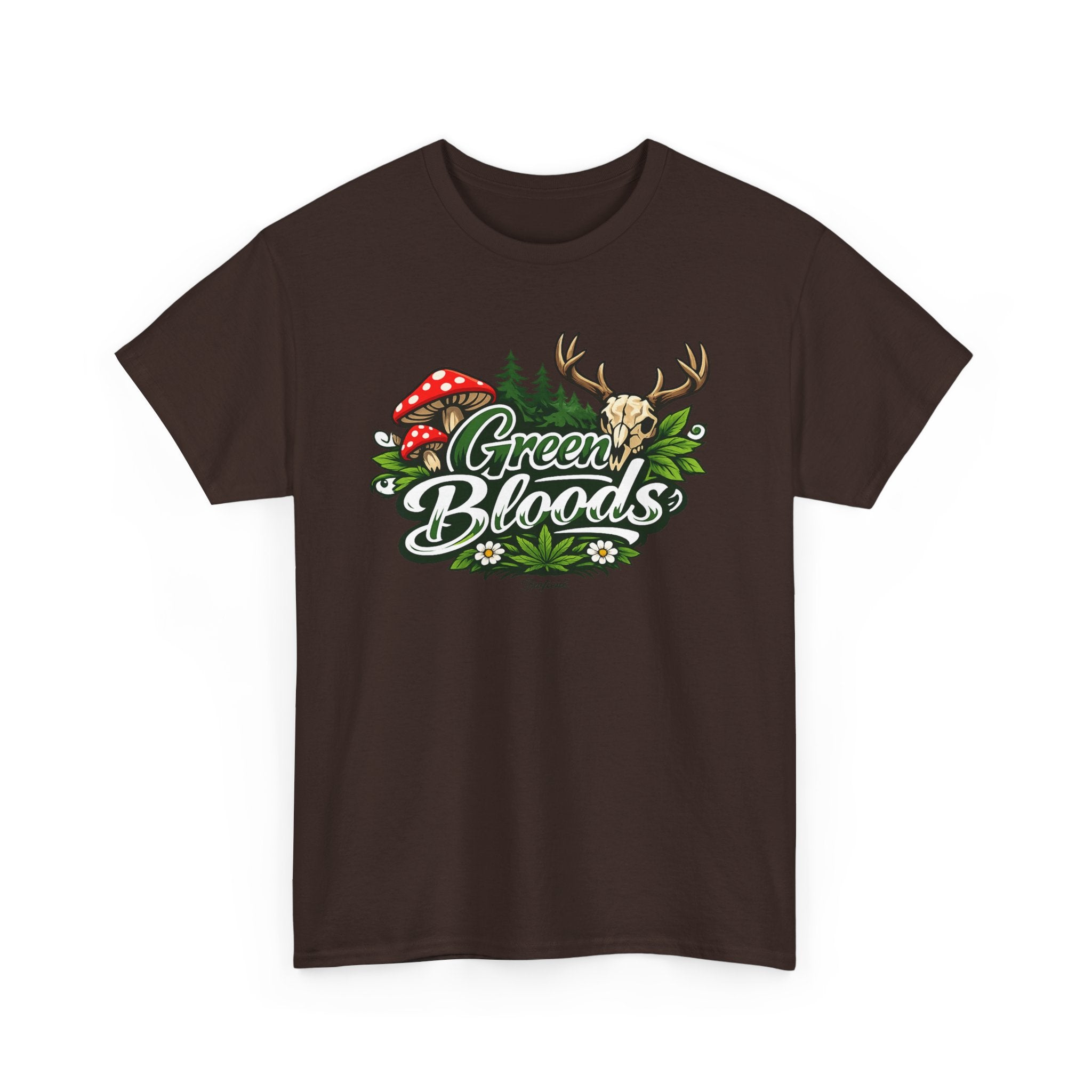 Green Bloods Nature T-Shirt – Deer, Mushrooms & Forest Graphic Tee