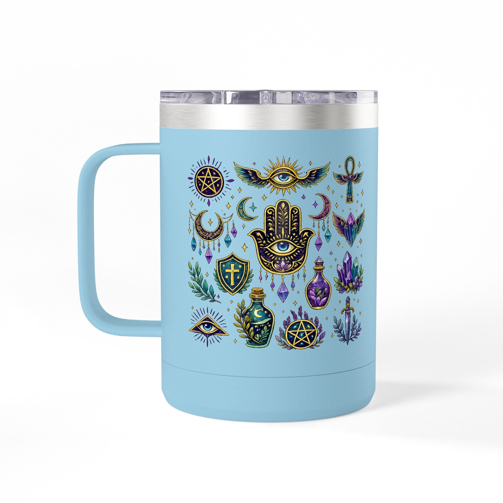 15oz Travel Mug — Purple Floral Anchor