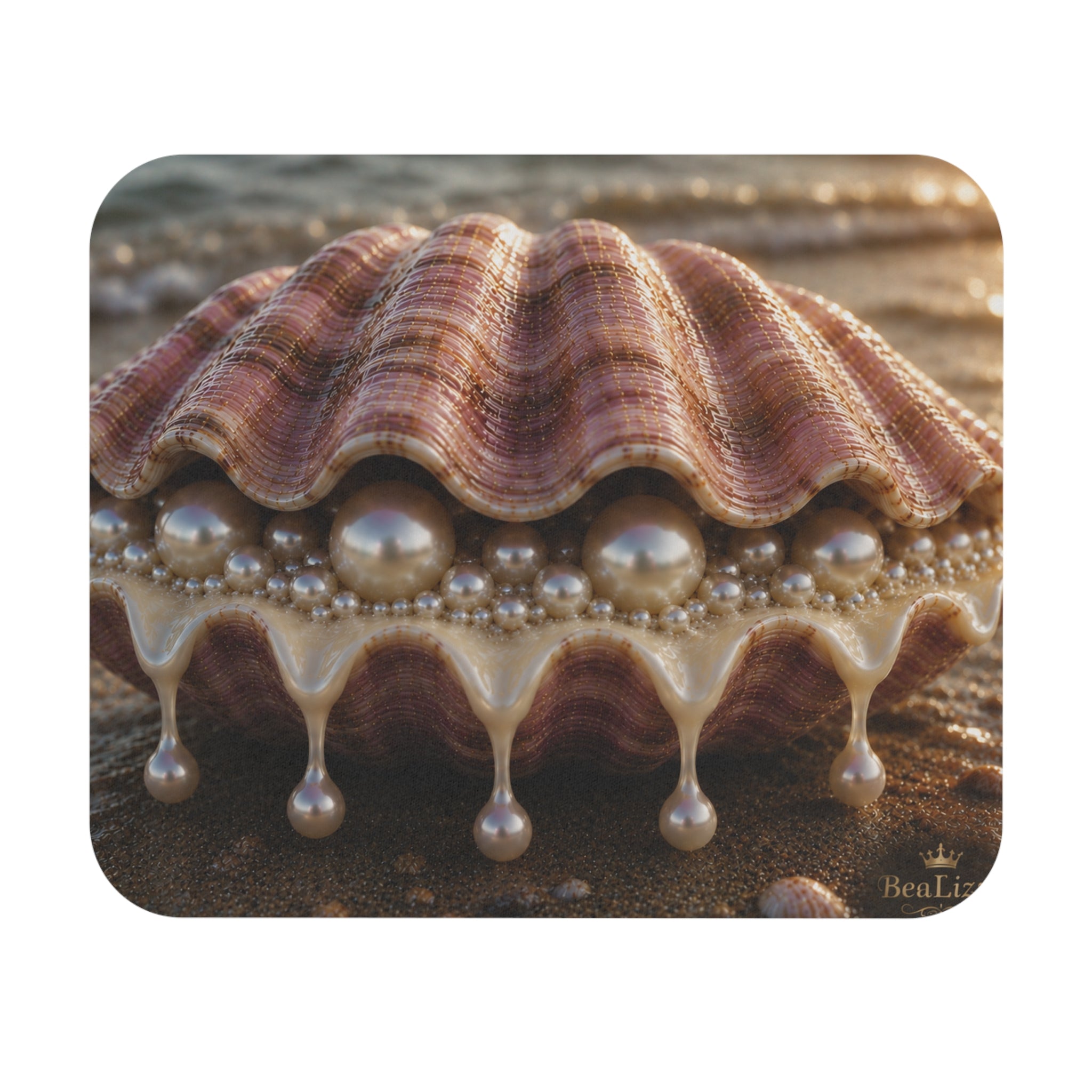 Seashell Pearl Mouse Pad – Coastal Beach Vibes, Elegant Nautical Desk Mat