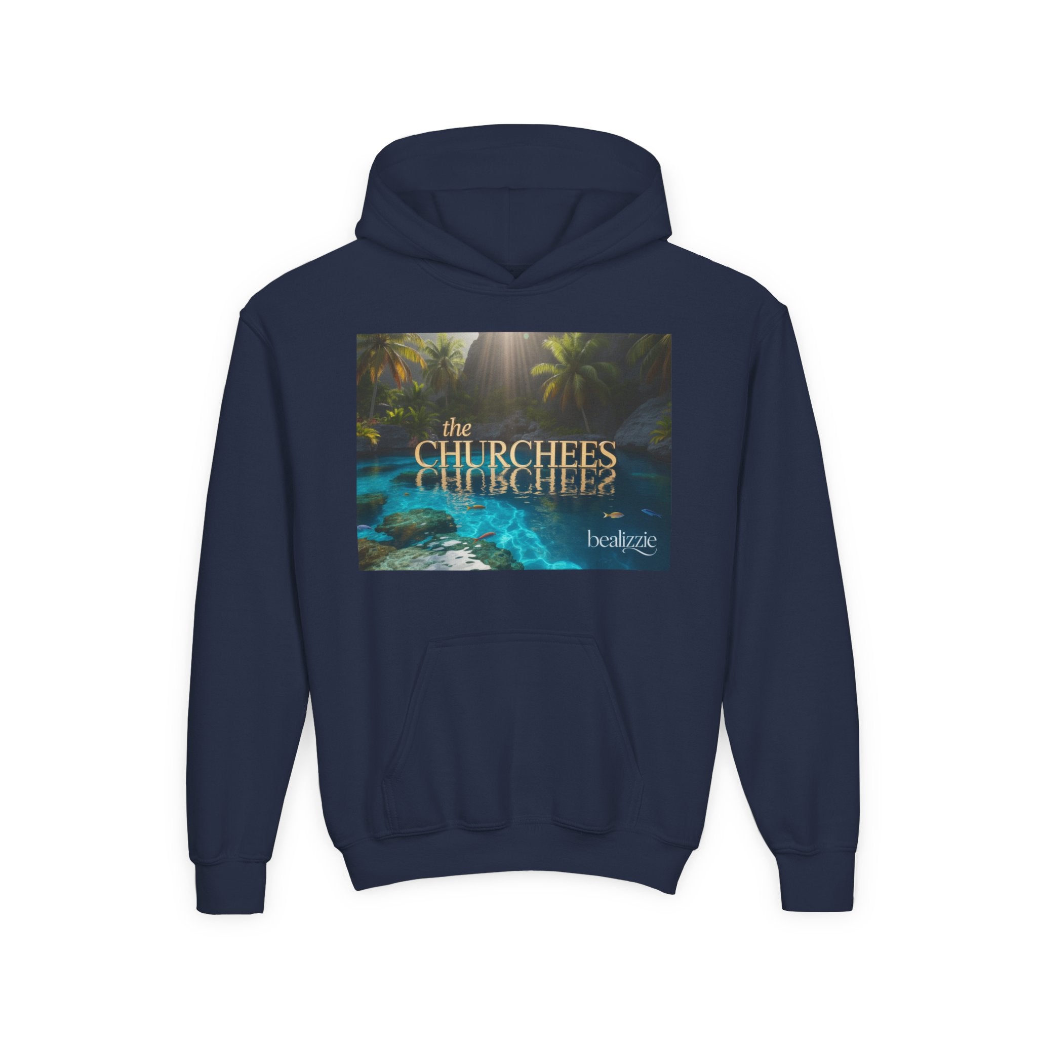 Youth Hoodie – "the CHURCHEES" Tropical Pool Graphic Sweatshirt