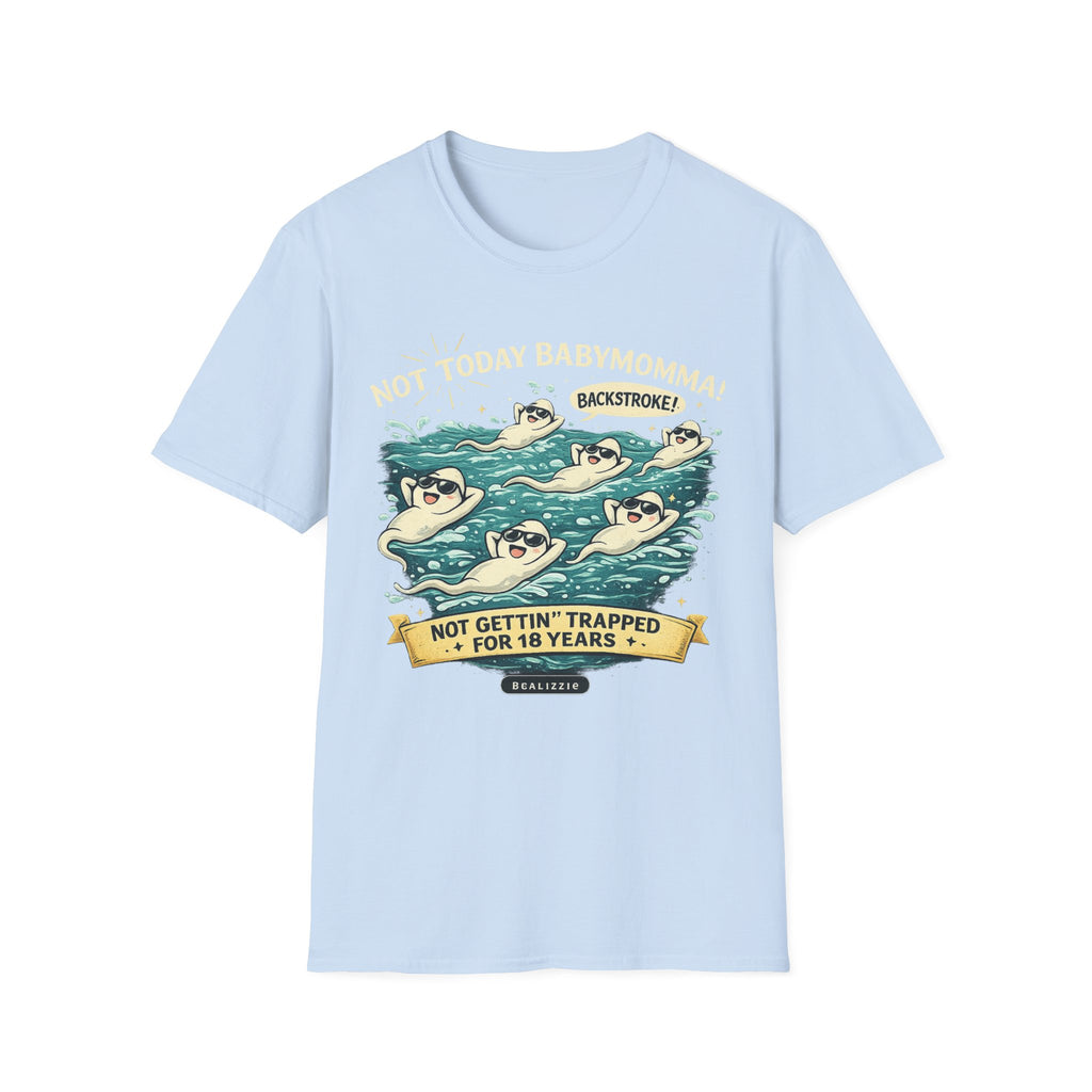 Backstroke Sloths T-Shirt — Cute Retro Swimming Sloth Design ("Backstroke! Not Today Harassment")