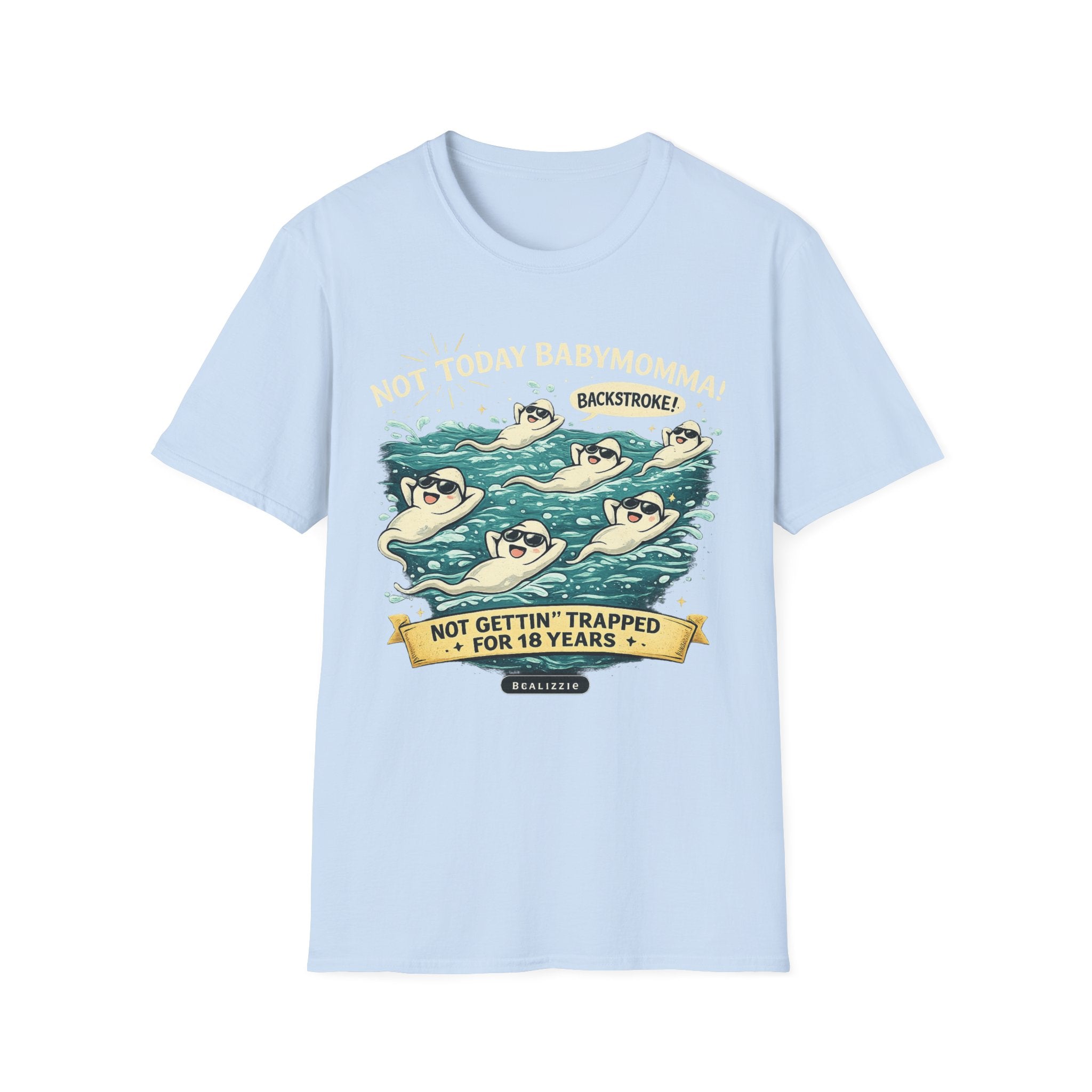 Backstroke Sloths T-Shirt — Cute Retro Swimming Sloth Design ("Backstroke! Not Today Harassment")