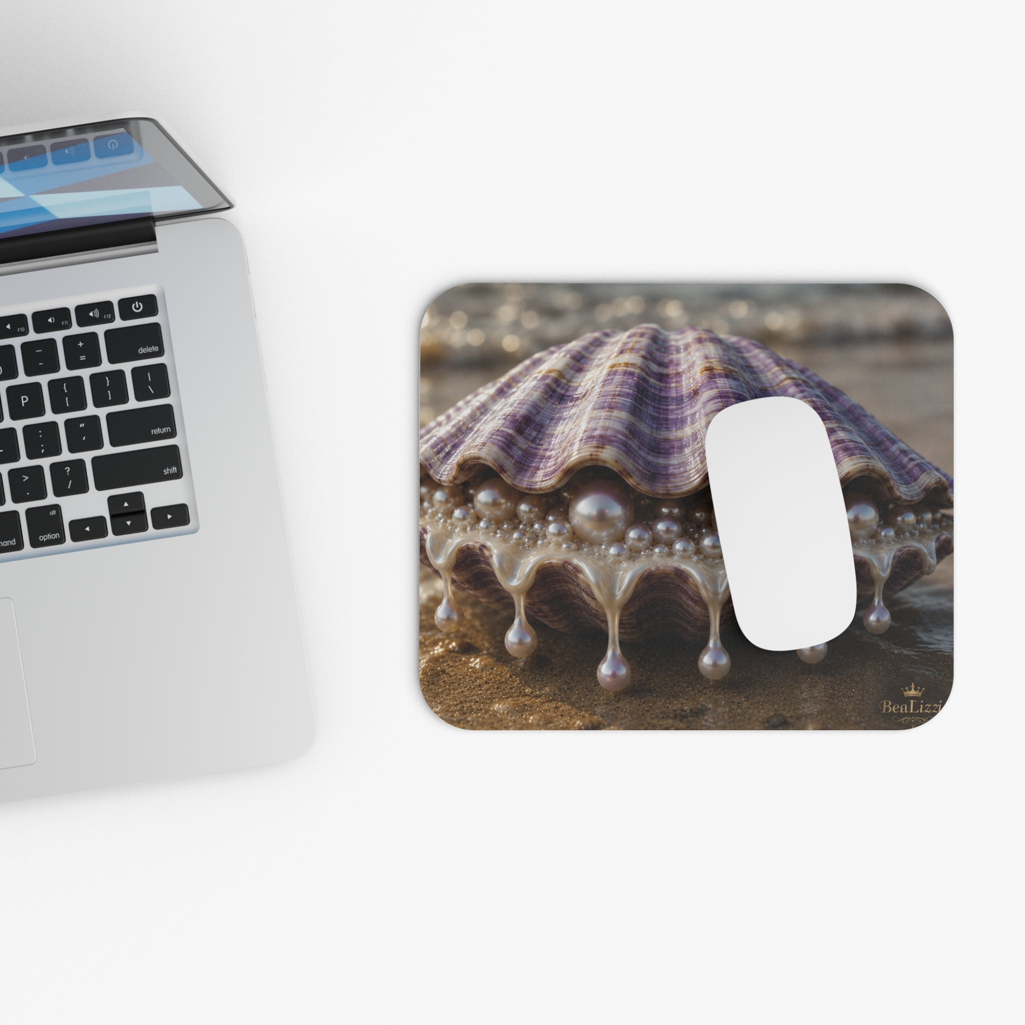 Seashell Pearl Mouse Pad — Coastal Beach Desk Mat