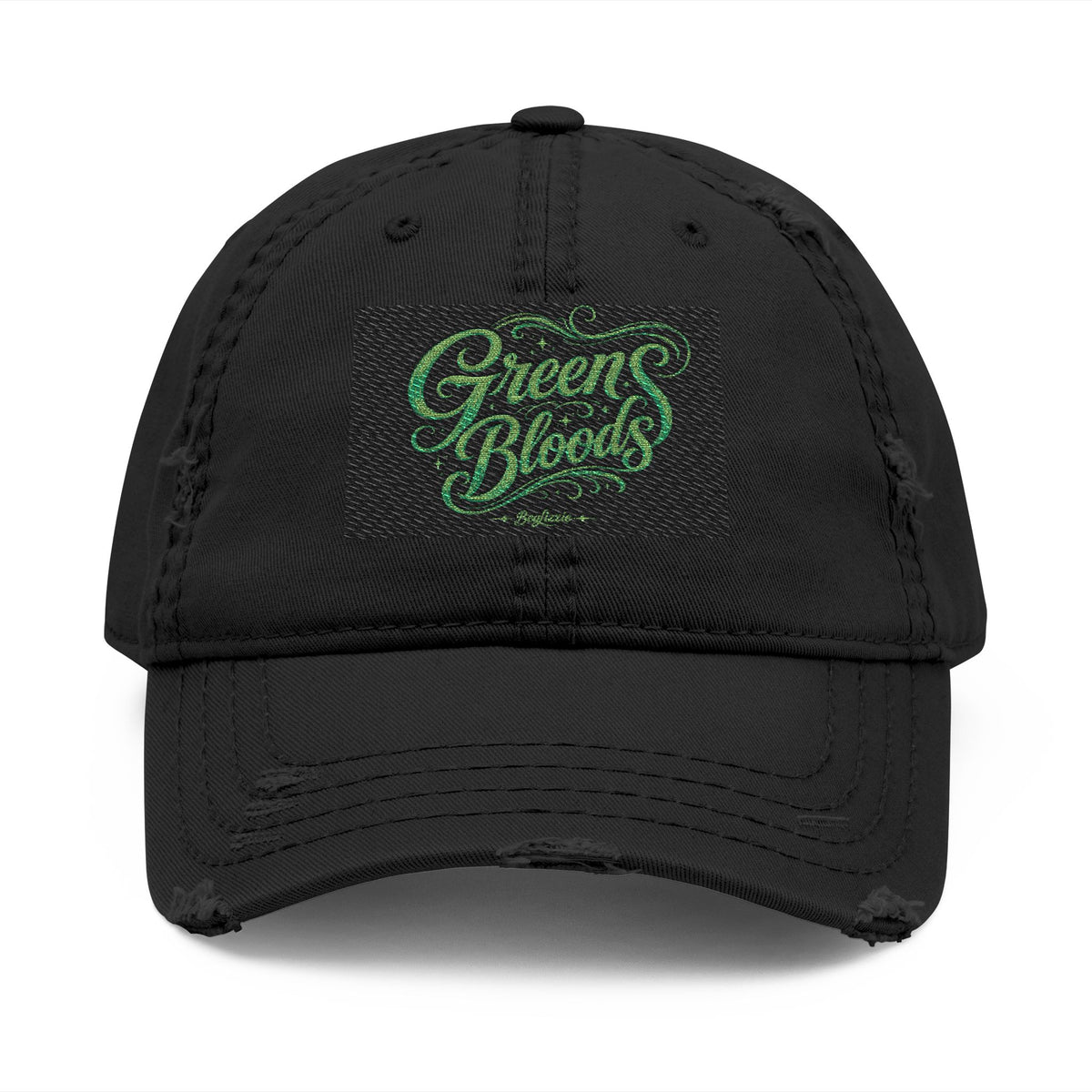 Distressed Embroidered 'Green Bloods' Dad Hat