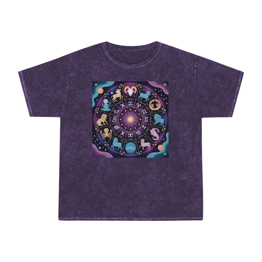 T-shirt délavé en minéraux Roue du Zodiaque – T-shirt coloré Signes astrologiques