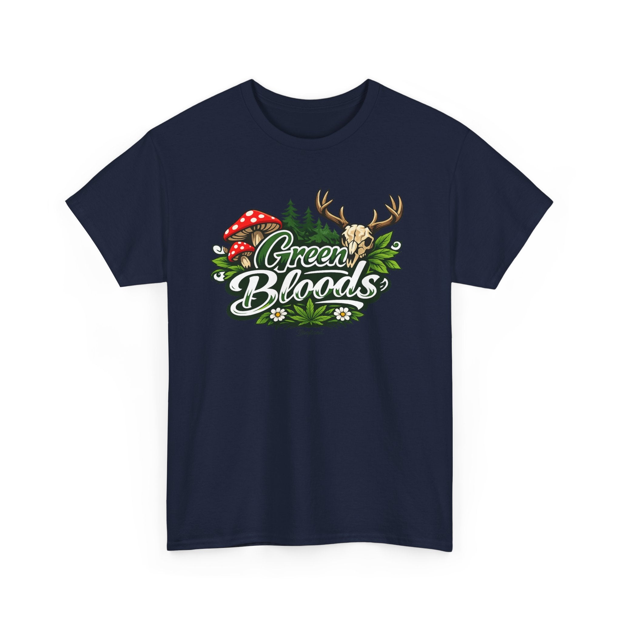 Green Bloods Nature T-Shirt – Deer, Mushrooms & Forest Graphic Tee