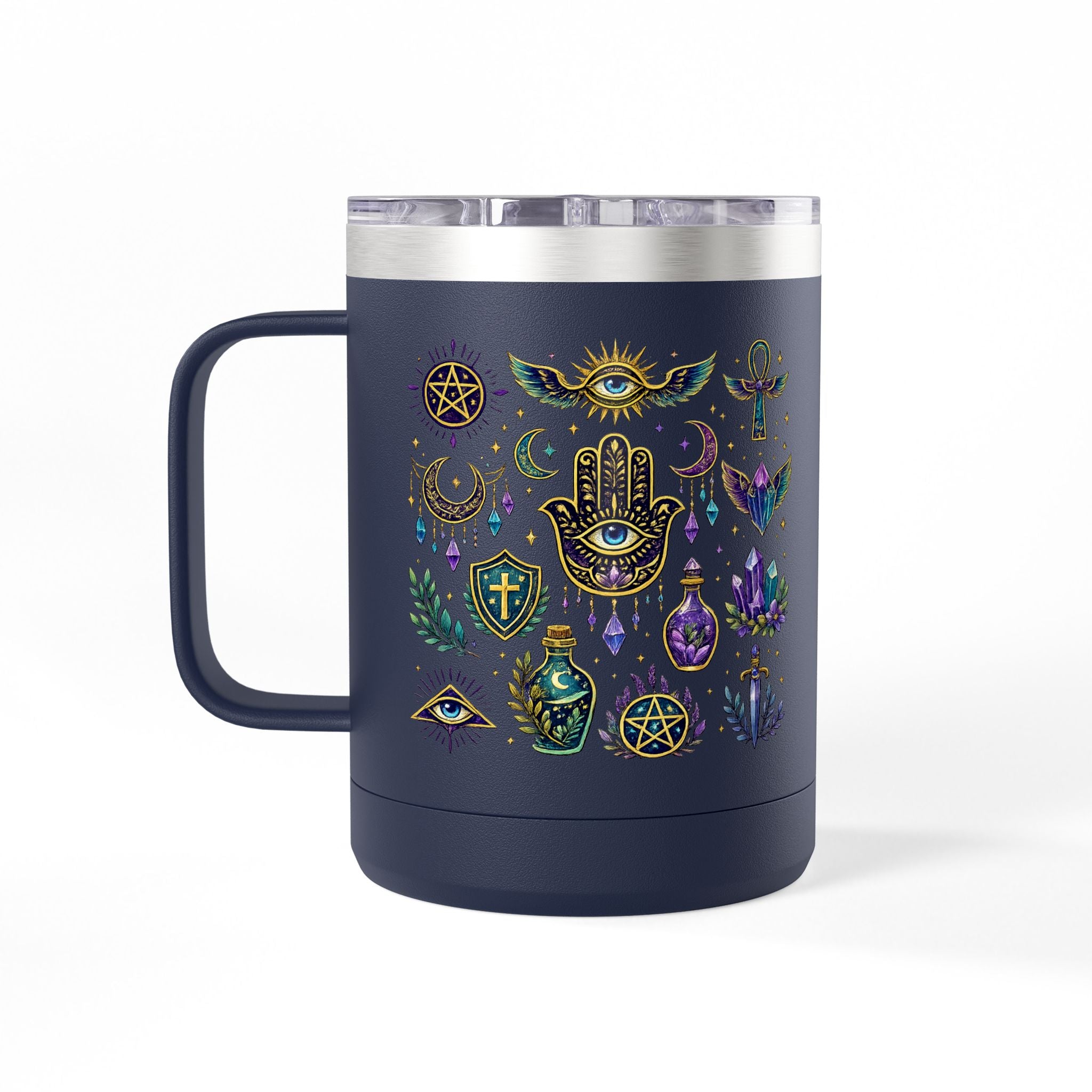 15oz Travel Mug — Purple Floral Anchor