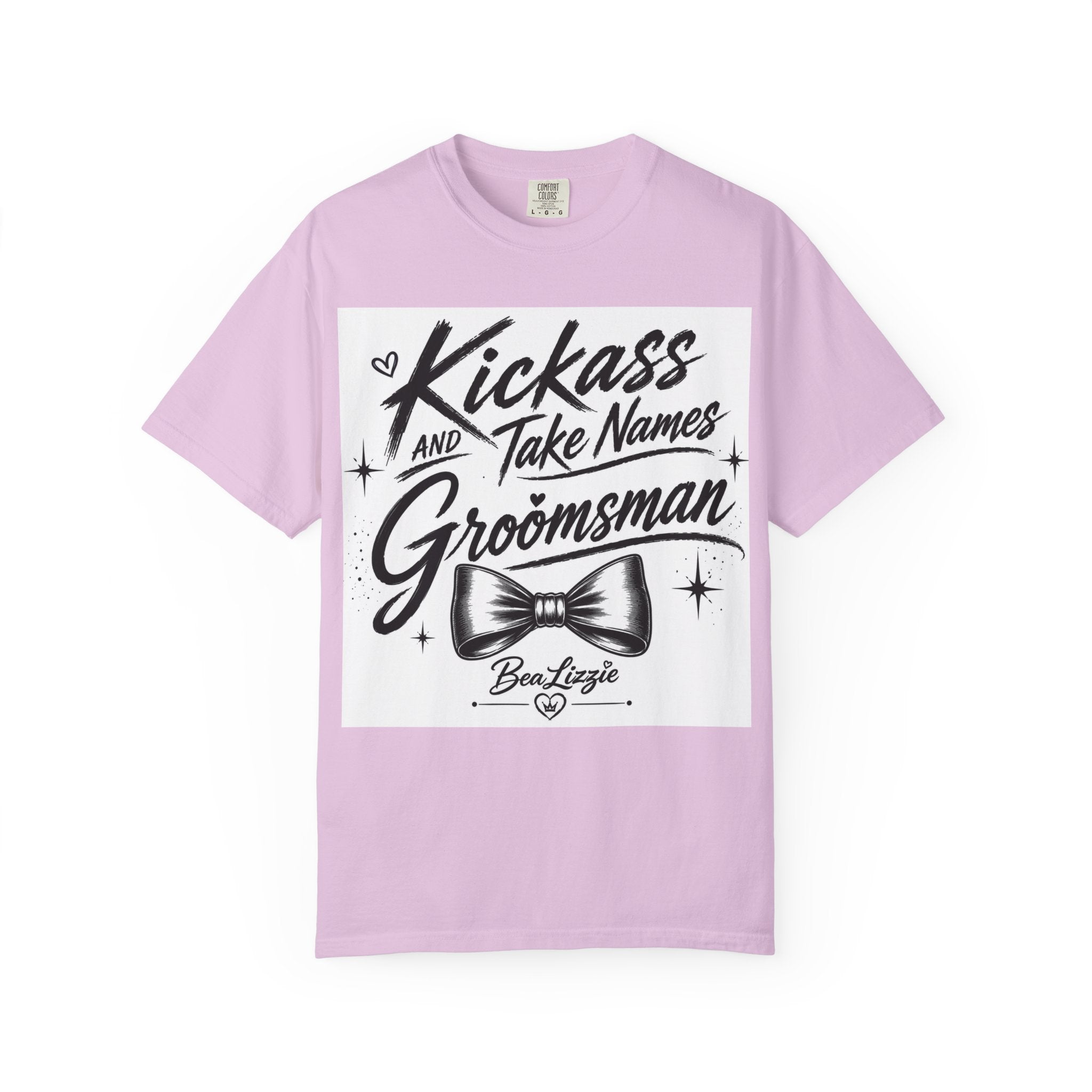 Kickass and Take Names Groomsman T-Shirt — Funny Bachelor Party Tee with Bow Tie Design