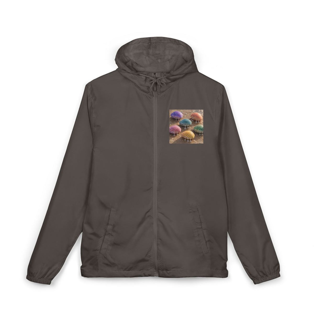 Windbreaker Jacket — Colorful Mushrooms Pocket Print Hooded Windbreaker