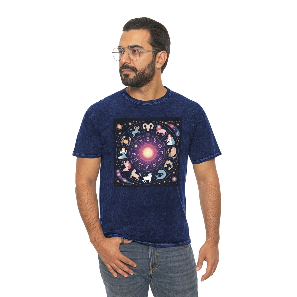 T-shirt Délavé à Motifs Zodiaque — Tee-shirt Coloré Signes Astrologiques