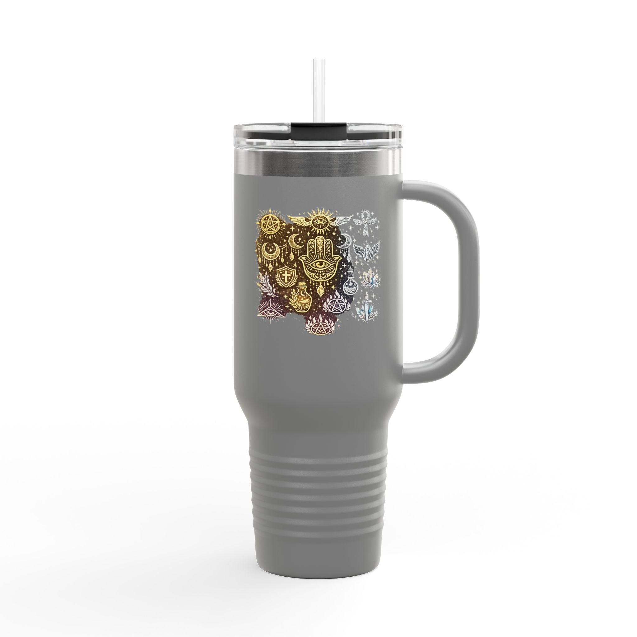 40oz Insulated Travel Mug — Steampunk Gear Floral Motorcycle Skull