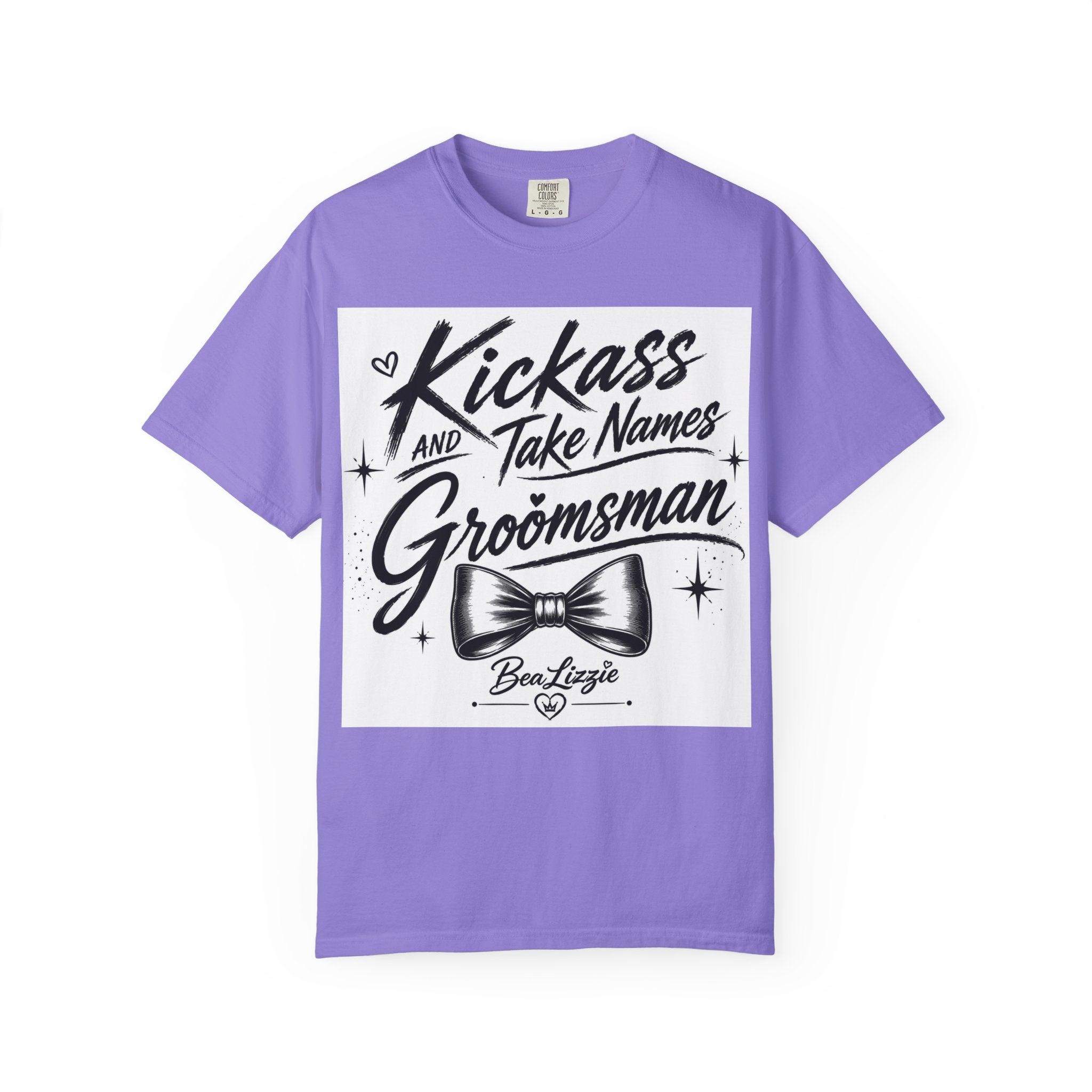 Kickass and Take Names Groomsman T-Shirt — Funny Bachelor Party Tee with Bow Tie Design
