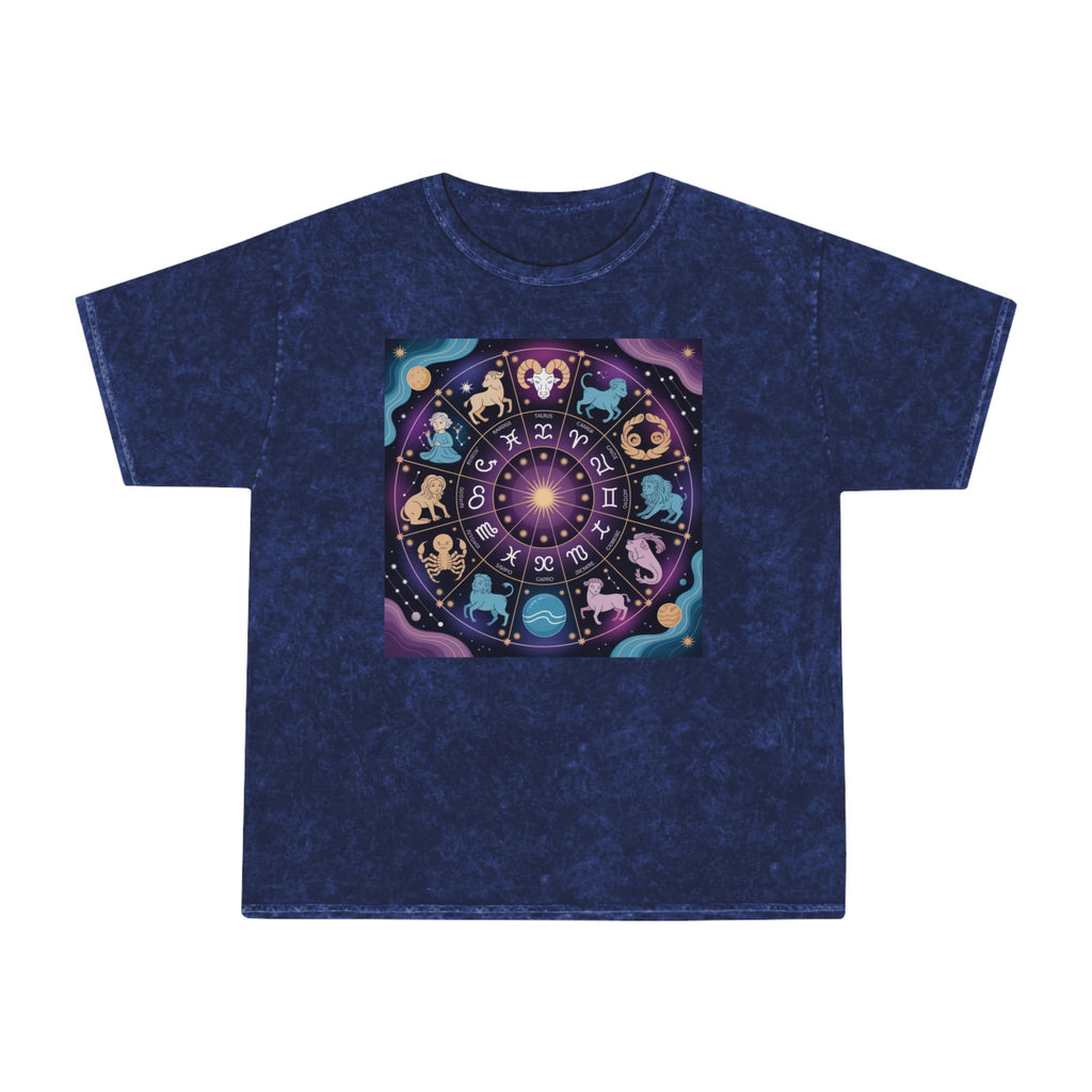 T-shirt délavé en minéraux Roue du Zodiaque – T-shirt coloré Signes astrologiques
