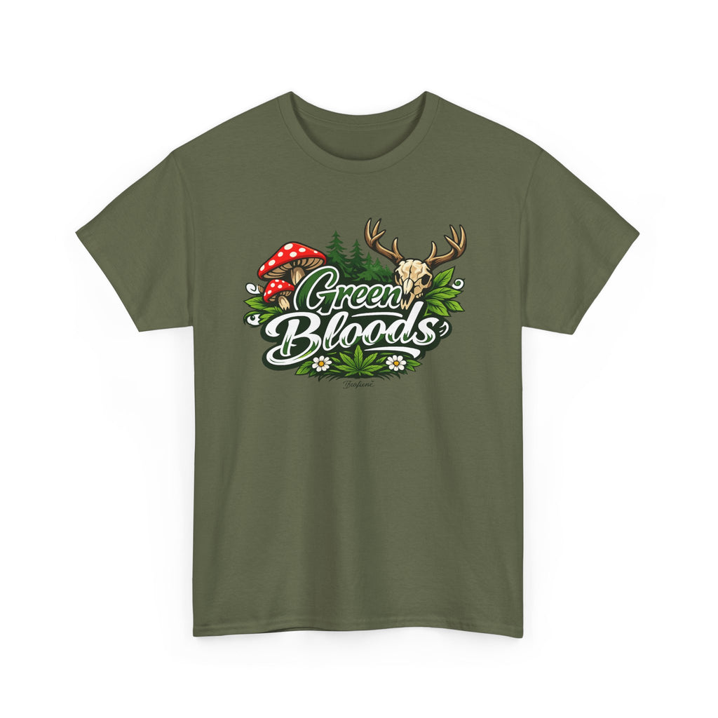 Green Bloods Nature T-Shirt – Deer, Mushrooms & Forest Graphic Tee
