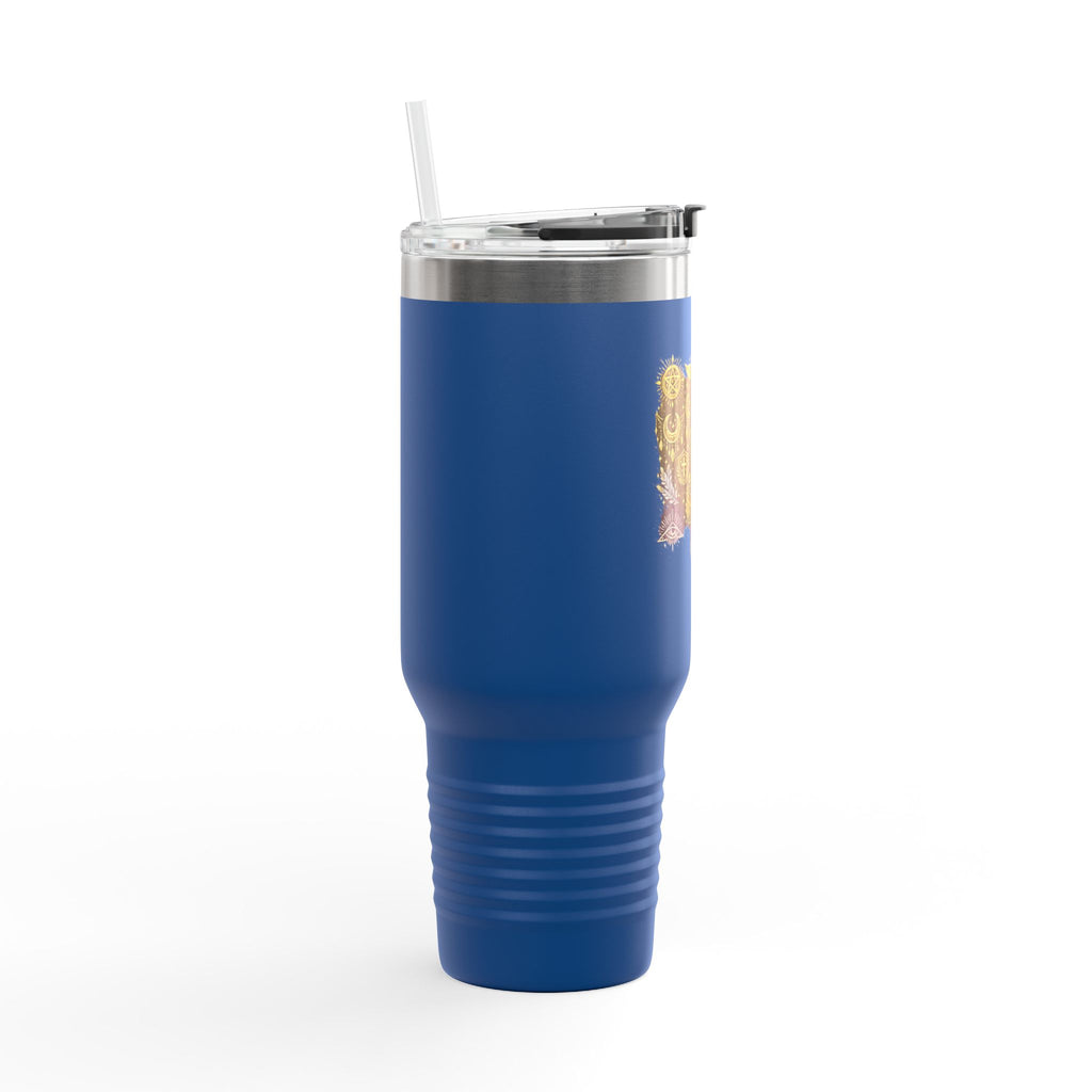 40oz Insulated Travel Mug — Steampunk Gear Floral Motorcycle Skull
