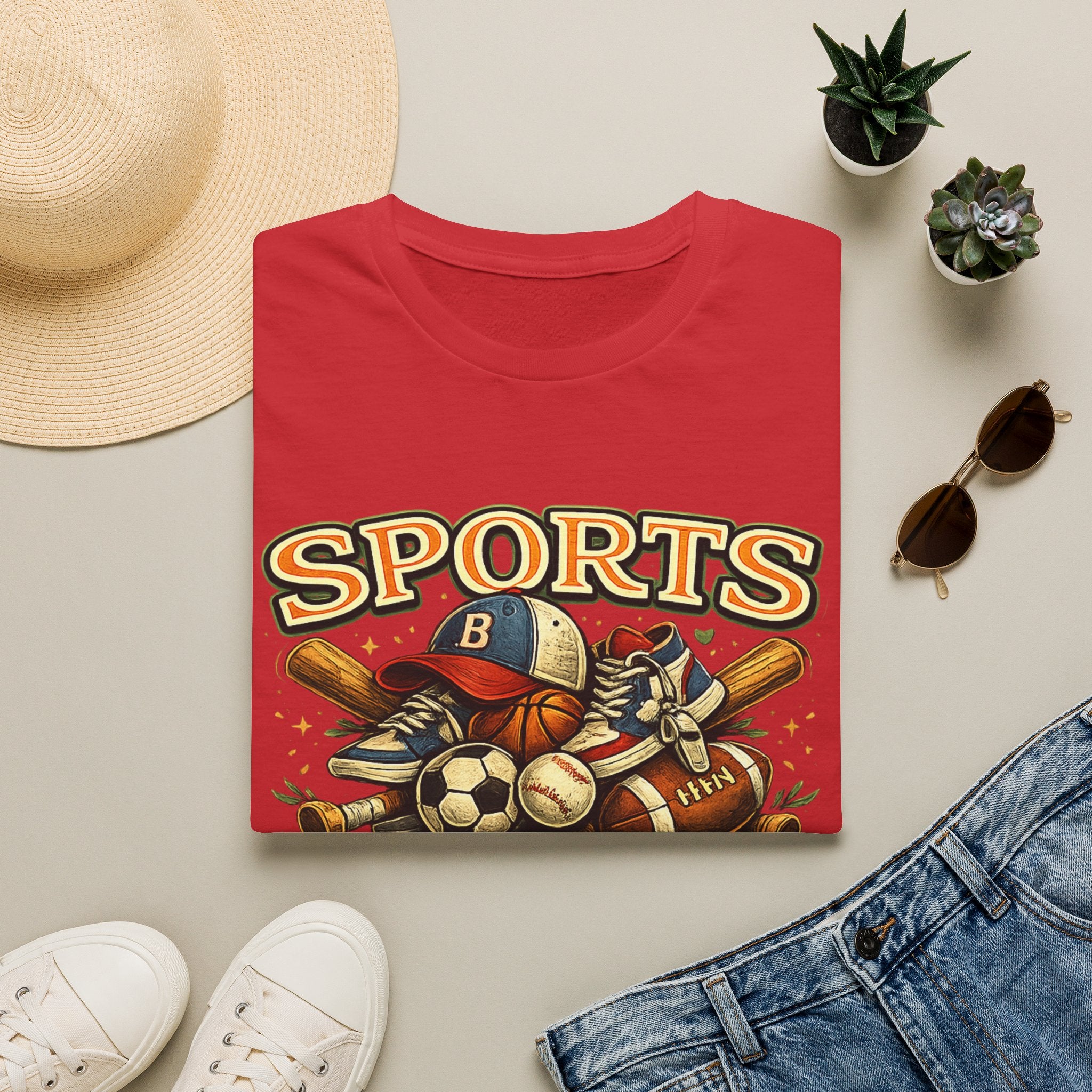 Sports Equipment Graphic T-Shirt — "Sports" Vintage Athletic Design