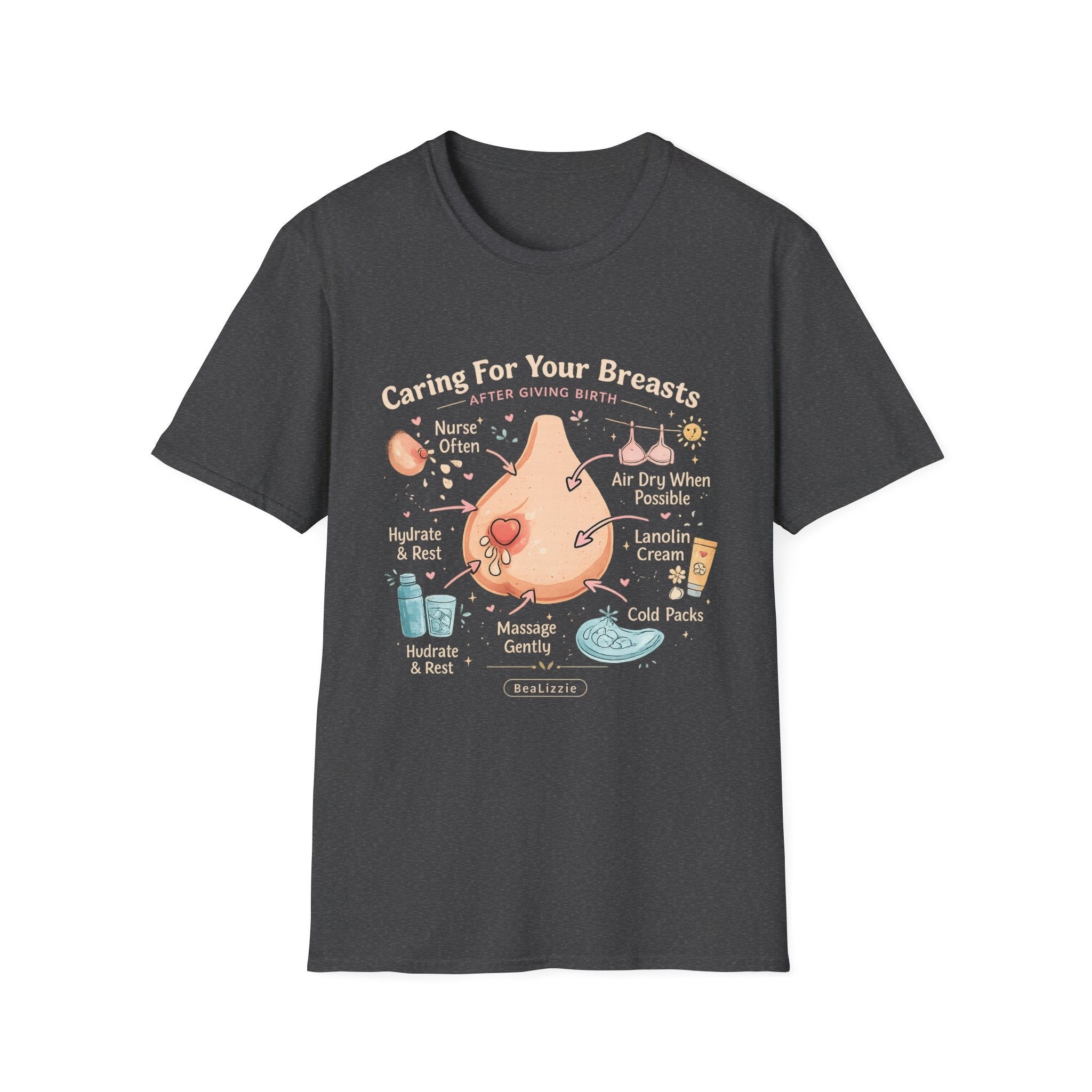 Breastfeeding Care T-Shirt — Caring For Your Breasts Nursing Guide Tee