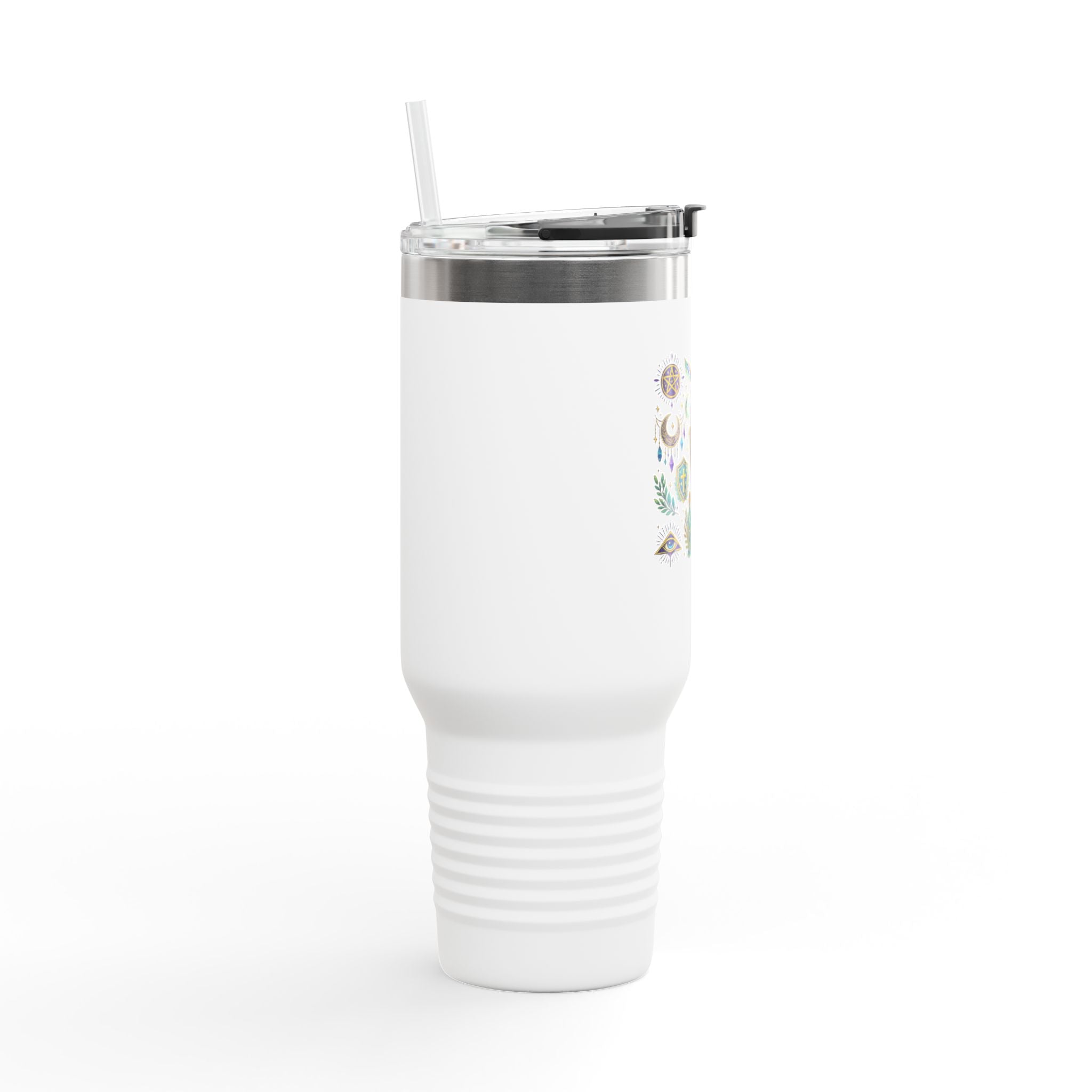 40oz Insulated Travel Mug — Mystical Symbols Floral Hamsa Stainless Steel Tumbler