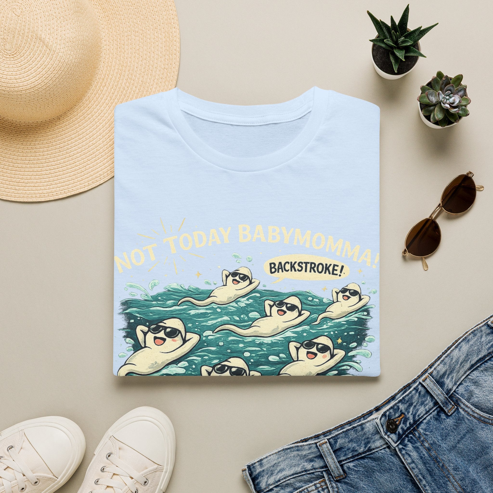 Backstroke Sloths T-Shirt — Cute Retro Swimming Sloth Design ("Backstroke! Not Today Harassment")
