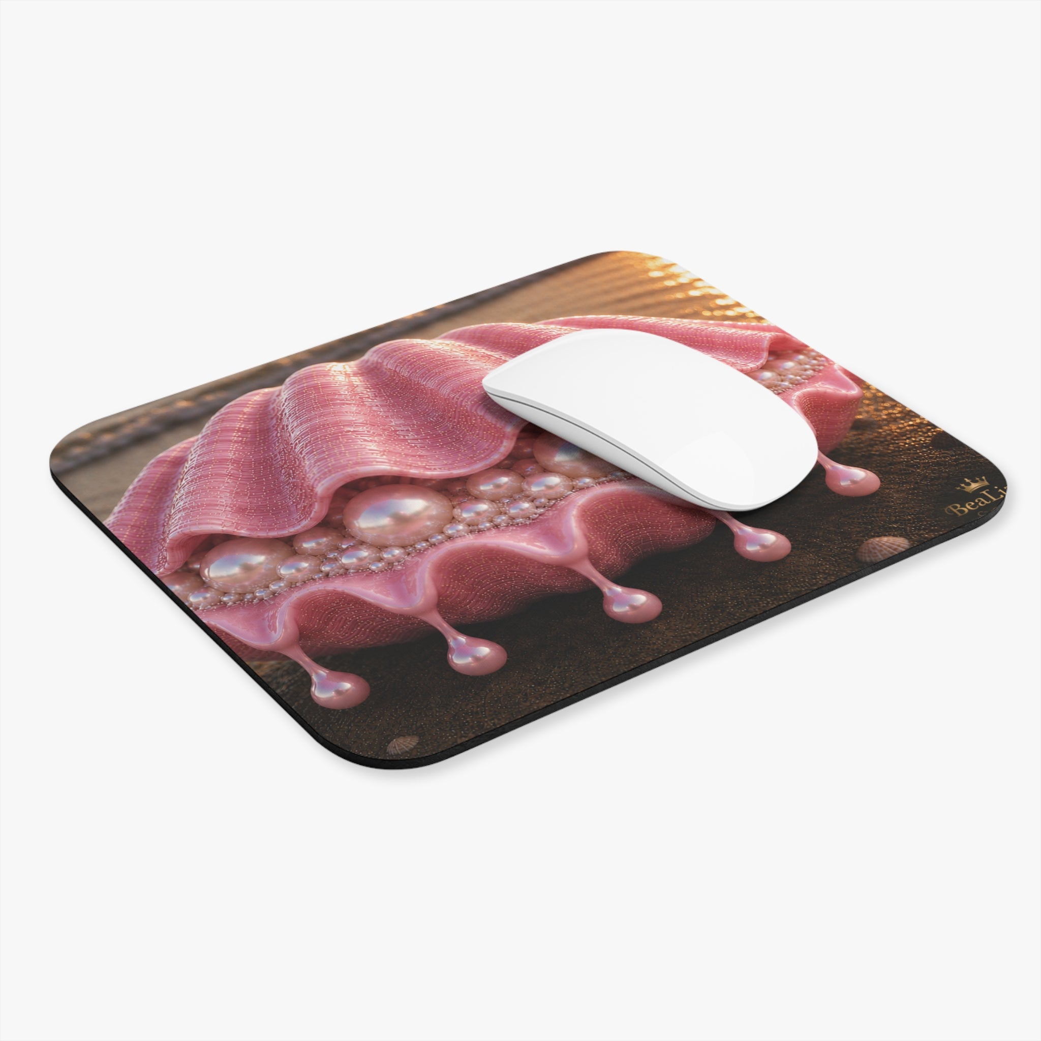 Pink Pearl Seashell Mouse Pad — Feminine Coastal Desk Accessory