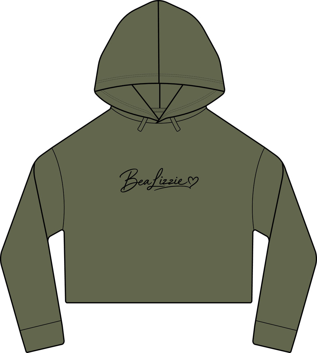 Cropped Hoodie  "BeaLizzie"  Logo Raw-Edge Sueded Crop Hoodie