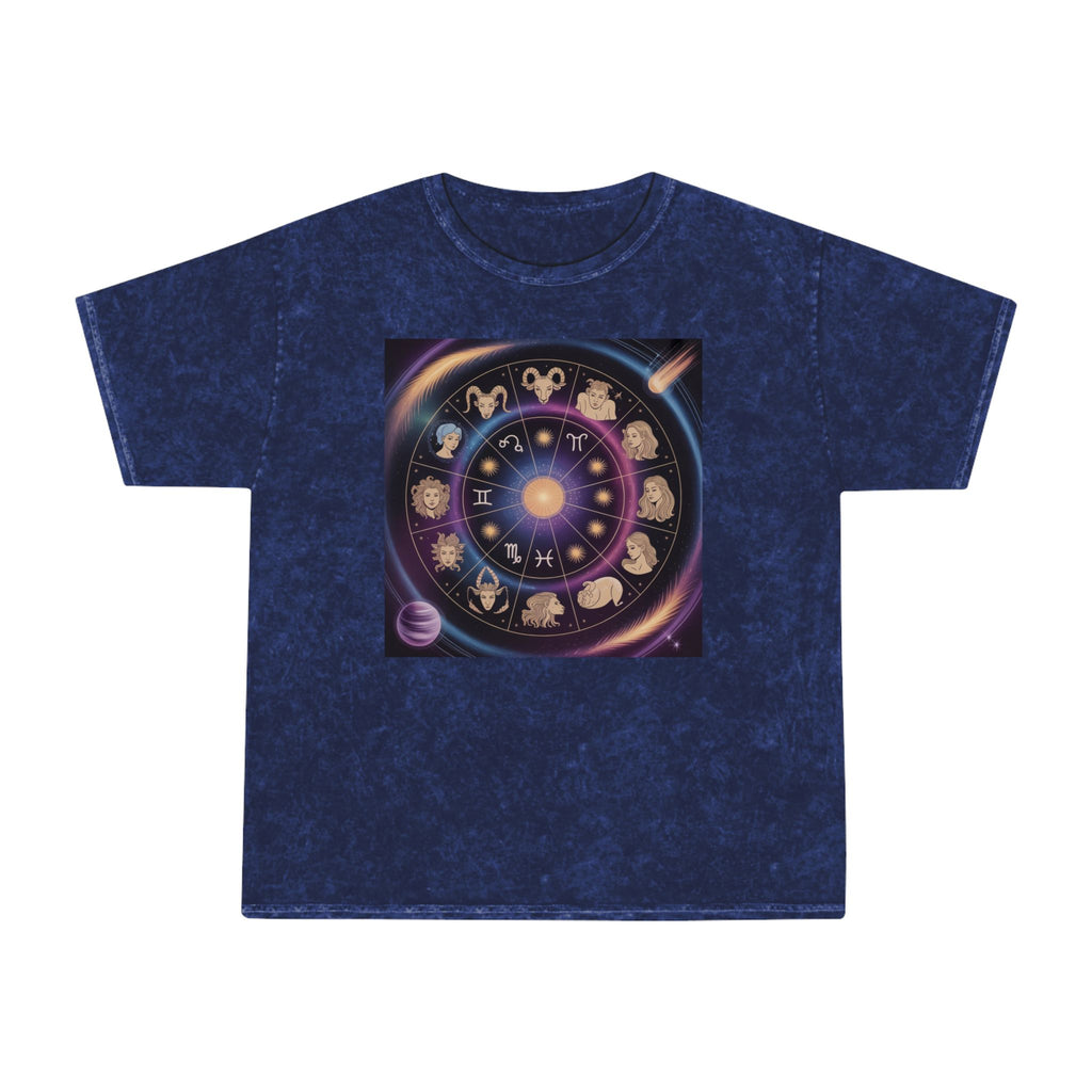 T-shirt graphique Roue du zodiaque — T-shirt délavé aux couleurs minérales Signes astrologiques
