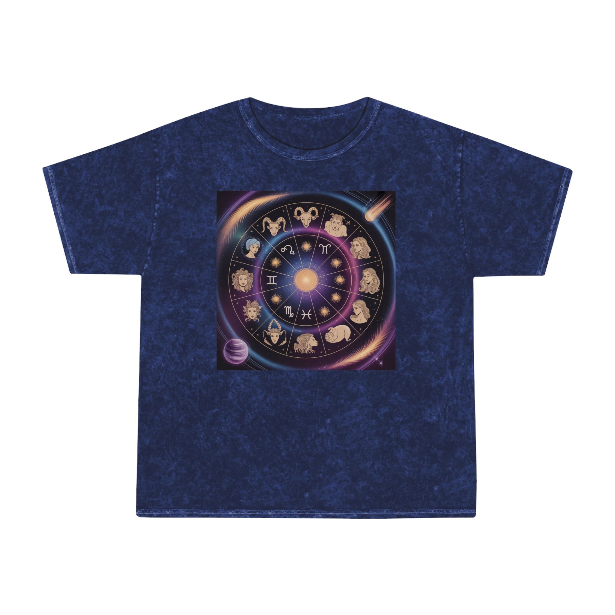 T-shirt graphique Roue du zodiaque — T-shirt délavé aux couleurs minérales Signes astrologiques