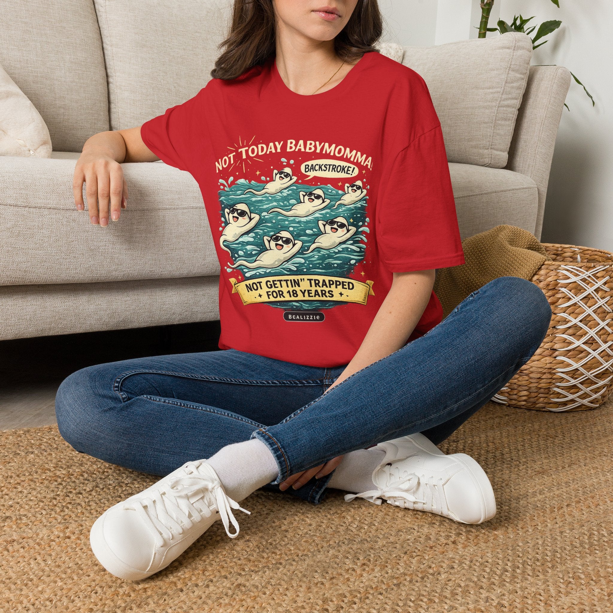Backstroke Sloths T-Shirt — Cute Retro Swimming Sloth Design ("Backstroke! Not Today Harassment")