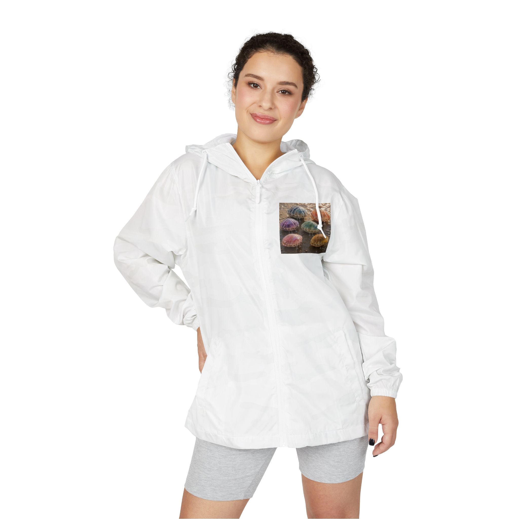 Windbreaker Jacket — Colorful Sea Urchin Pocket Print, Lightweight Hooded Shell