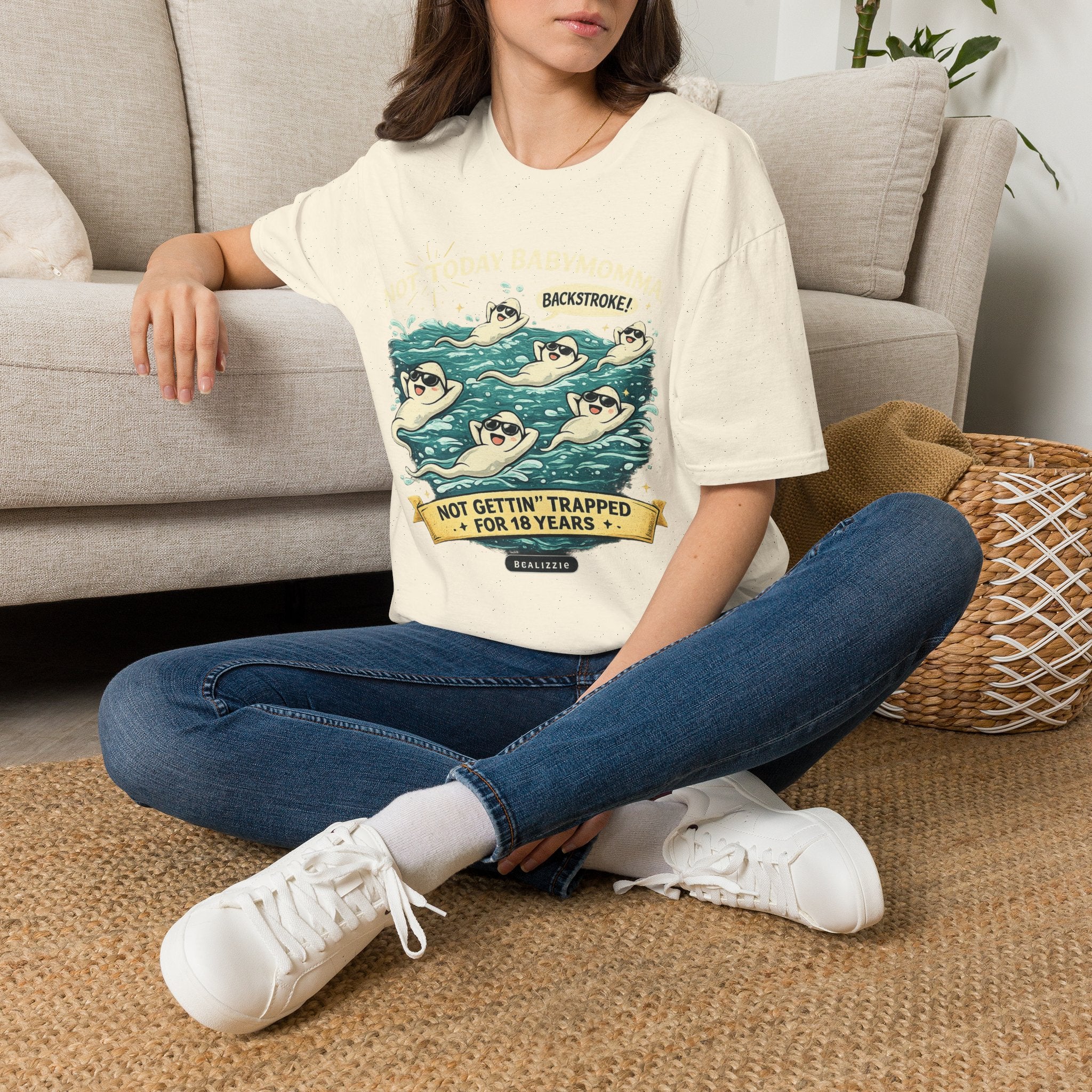 Backstroke Sloths T-Shirt — Cute Retro Swimming Sloth Design ("Backstroke! Not Today Harassment")