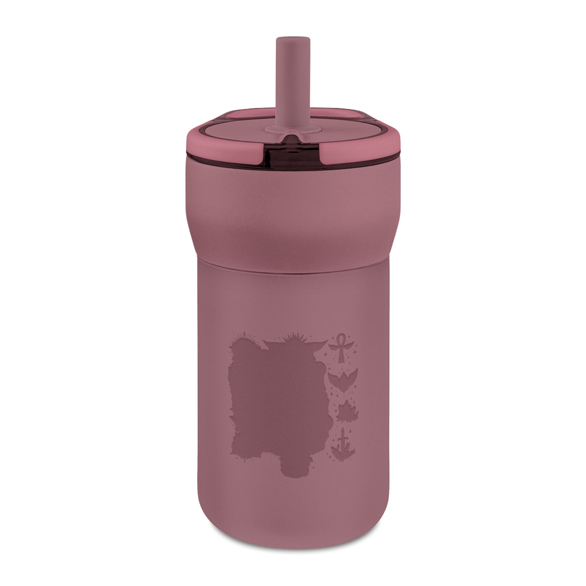 Kids 12oz Leakproof Straw Tumbler — Engraved Cute Animal Design, Toddler Water Bottle