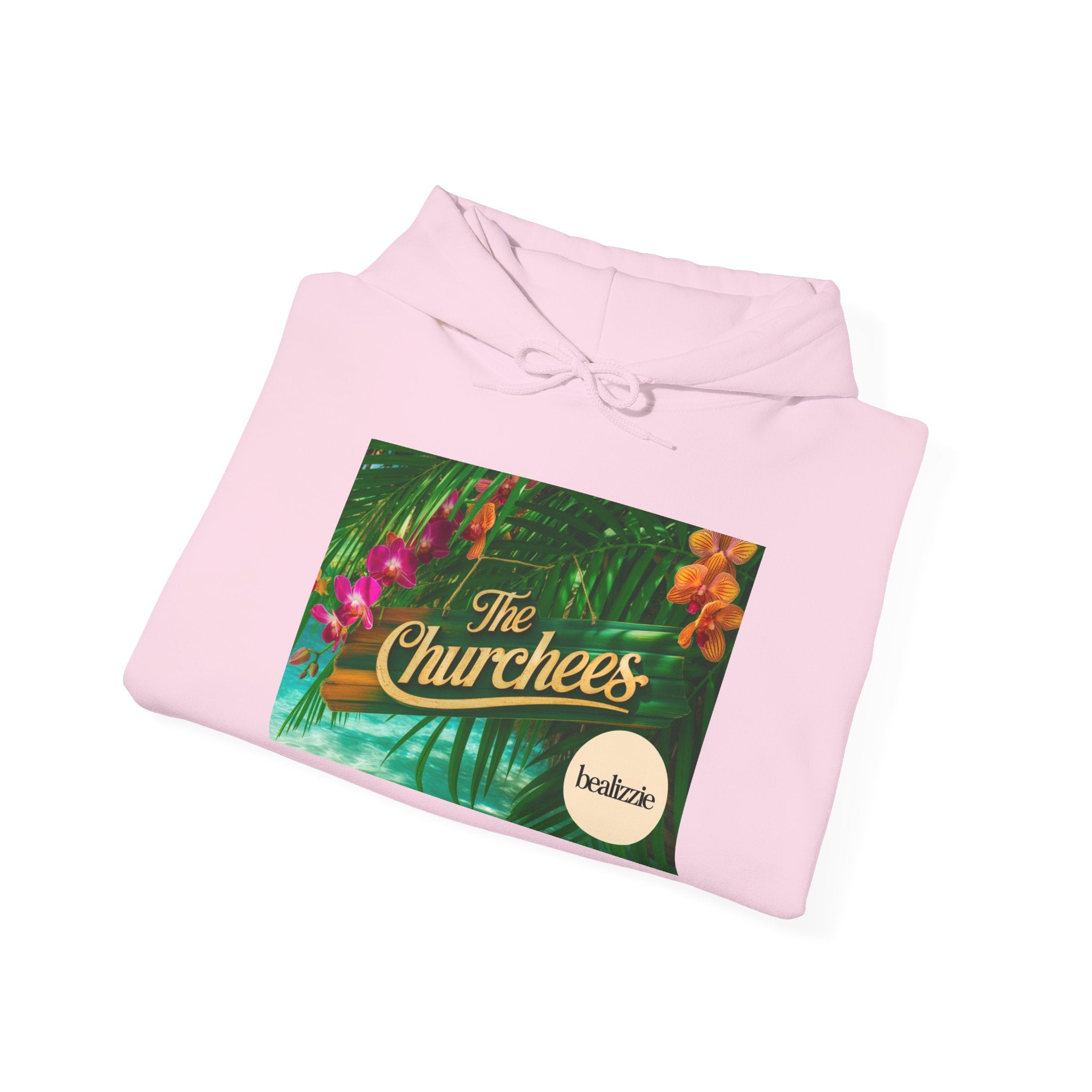 The Churchees Tropical Logo Hoodie — Retro Band-Inspired Graphic Sweatshirt