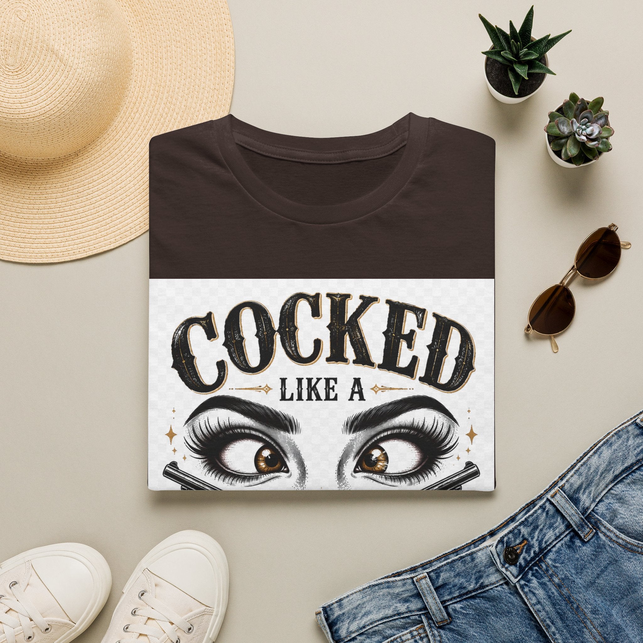 Cocked Like a Pistol T-Shirt — Retro Western Eyelash Graphic Tee