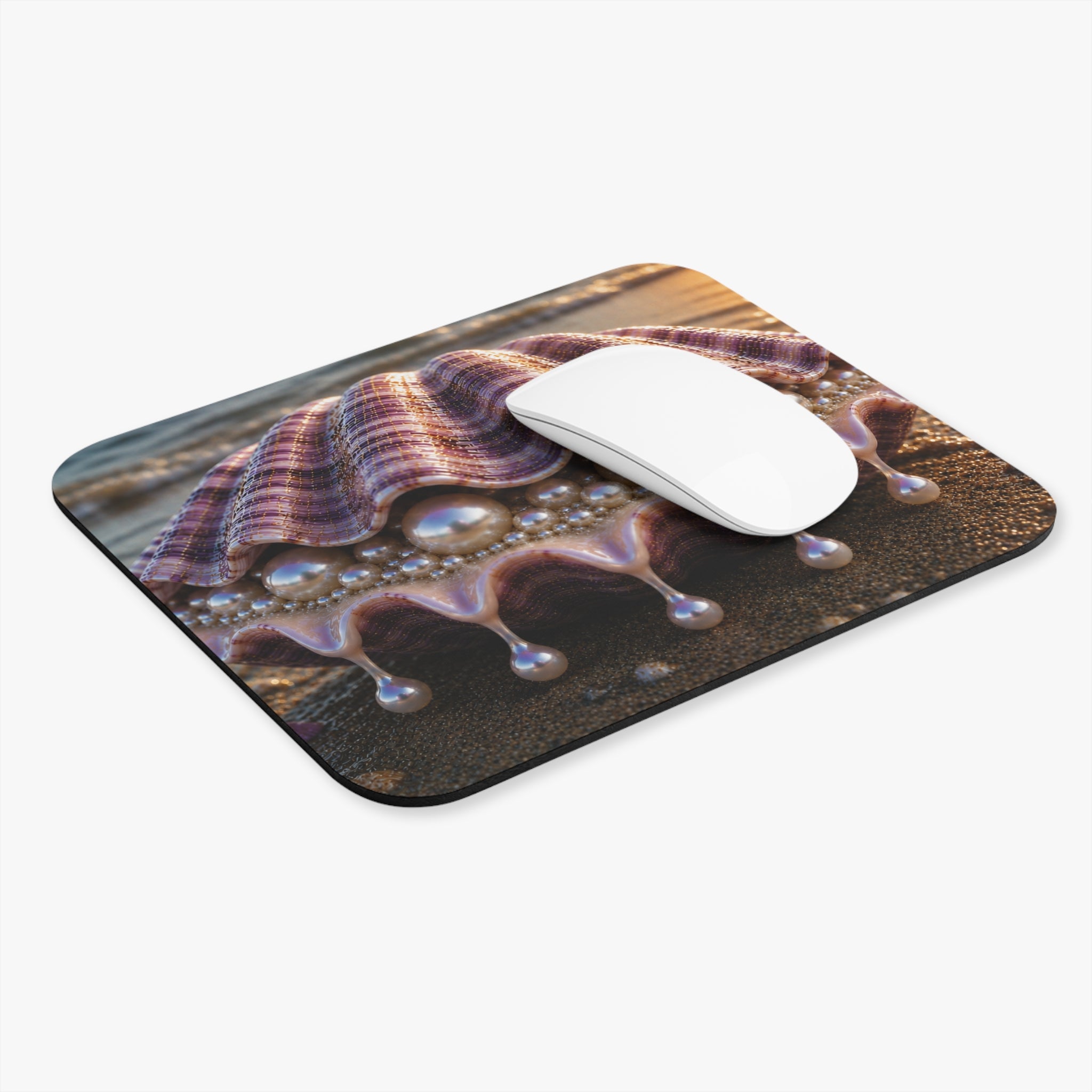 Pearl Seashell Mouse Pad — Elegant Beach Coastal Desk Mat