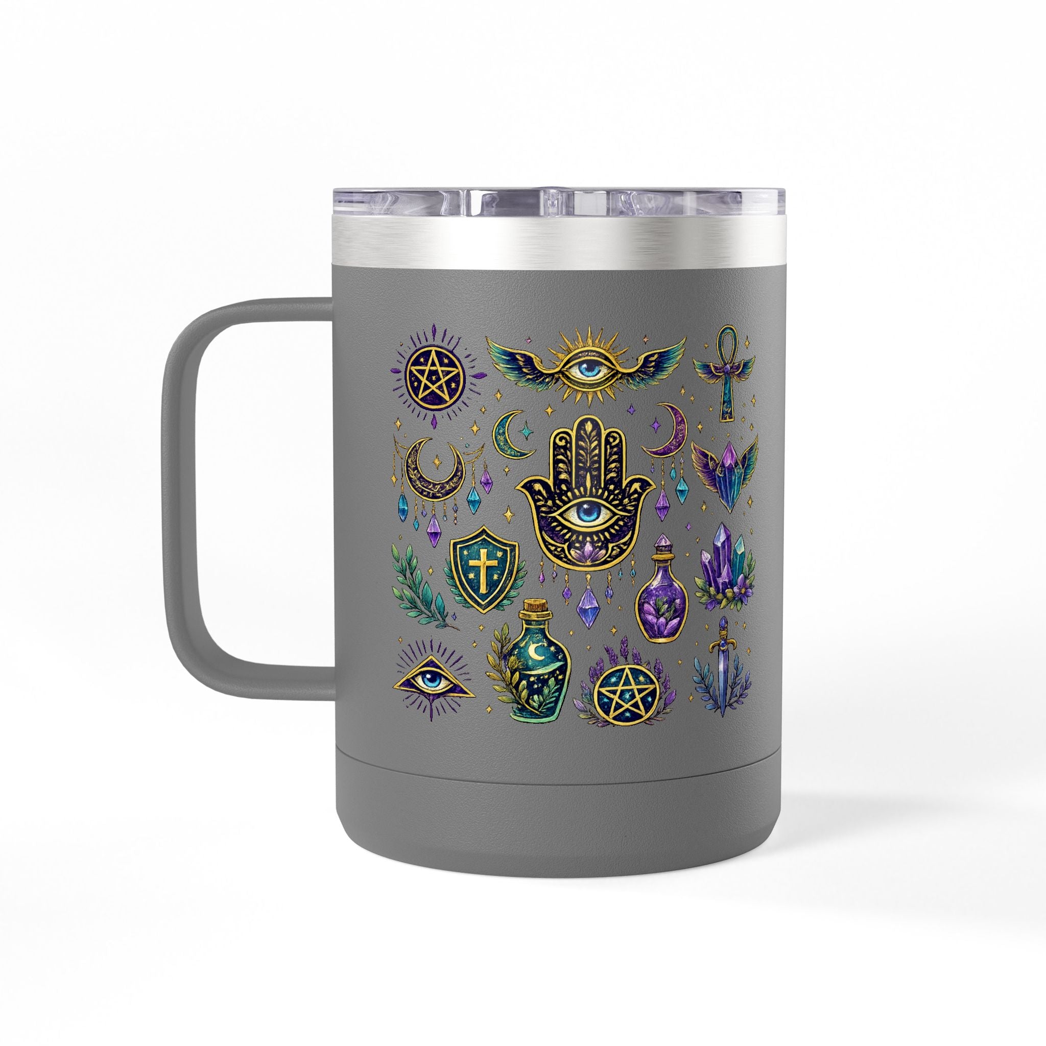 15oz Travel Mug — Purple Floral Anchor