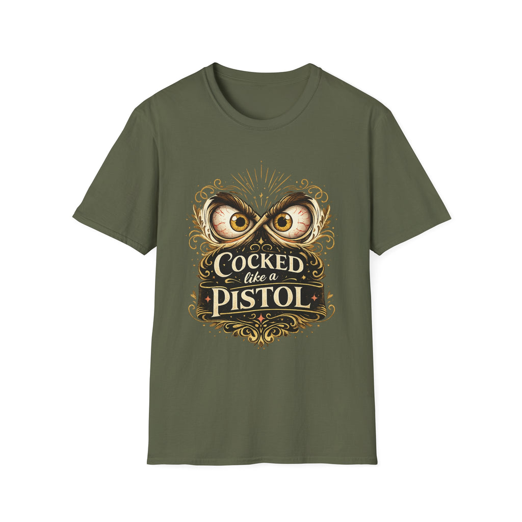T-Shirt — "Cocked Like a Pistol" Owl Graphic Tee