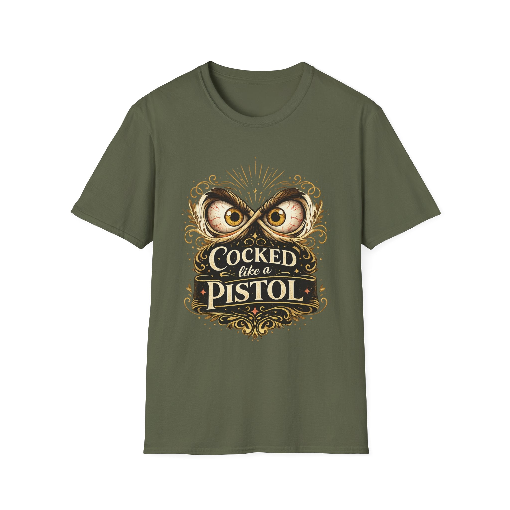 T-Shirt — "Cocked Like a Pistol" Owl Graphic Tee