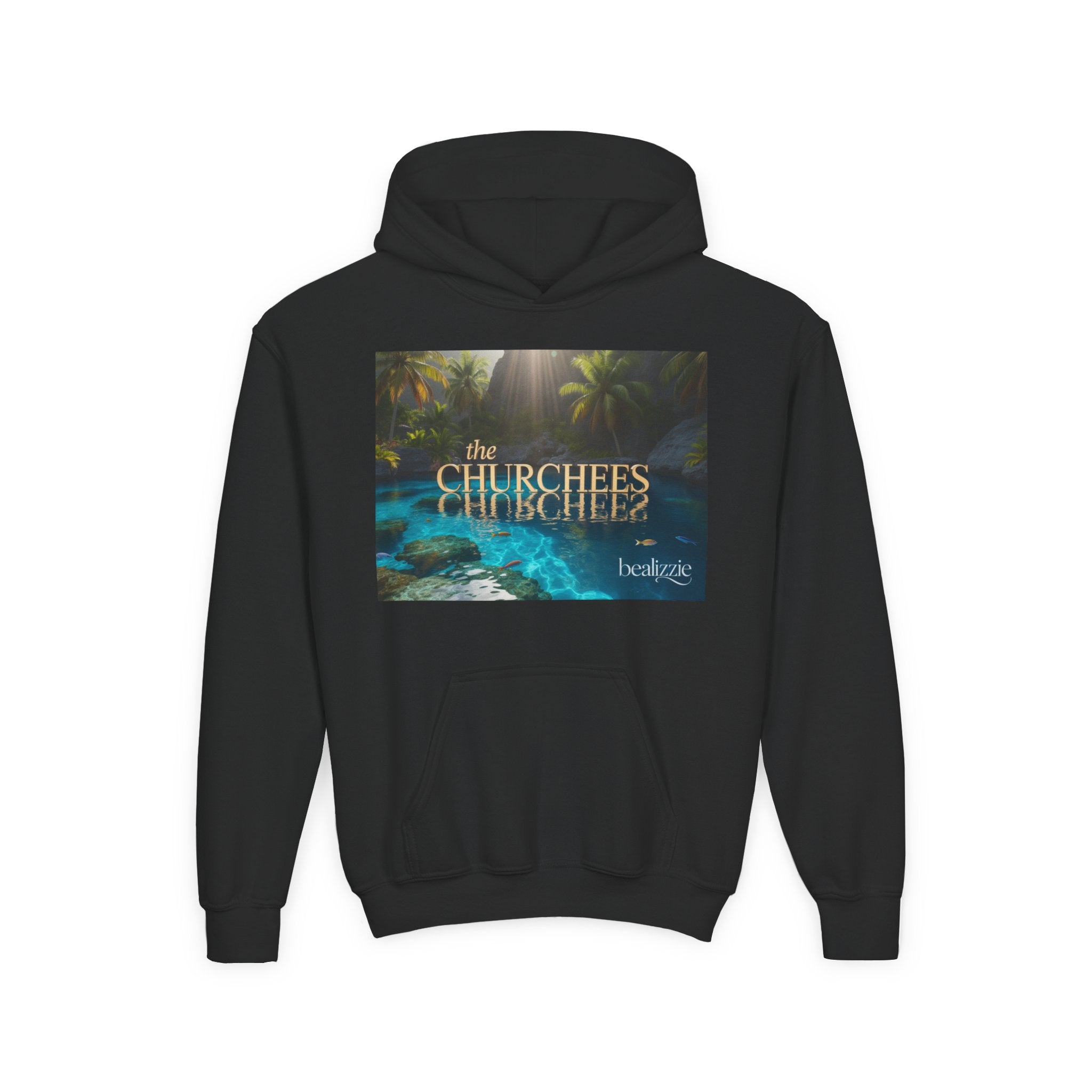 Youth Hoodie – "the CHURCHEES" Tropical Pool Graphic Sweatshirt