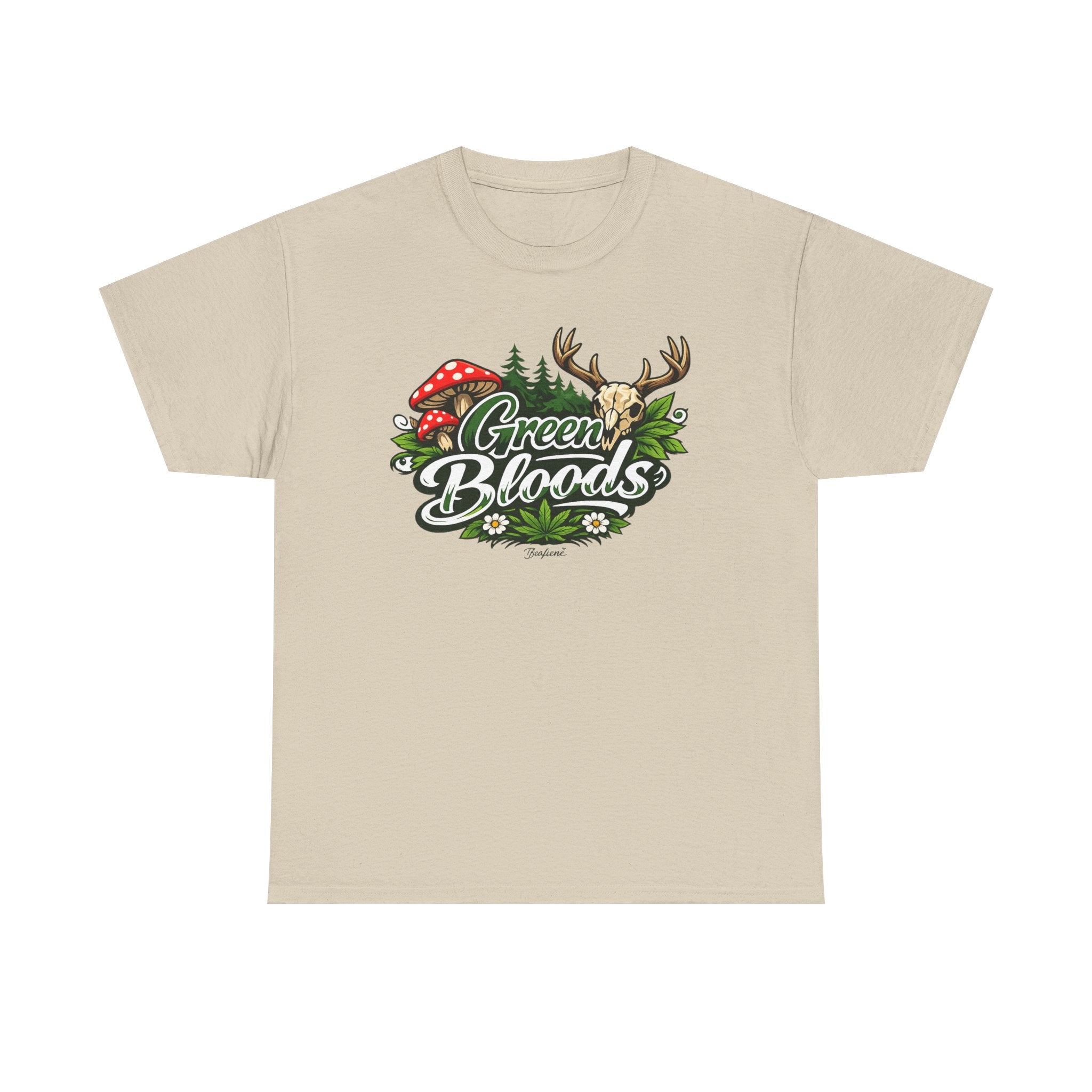 Green Bloods Nature T-Shirt – Deer, Mushrooms & Forest Graphic Tee