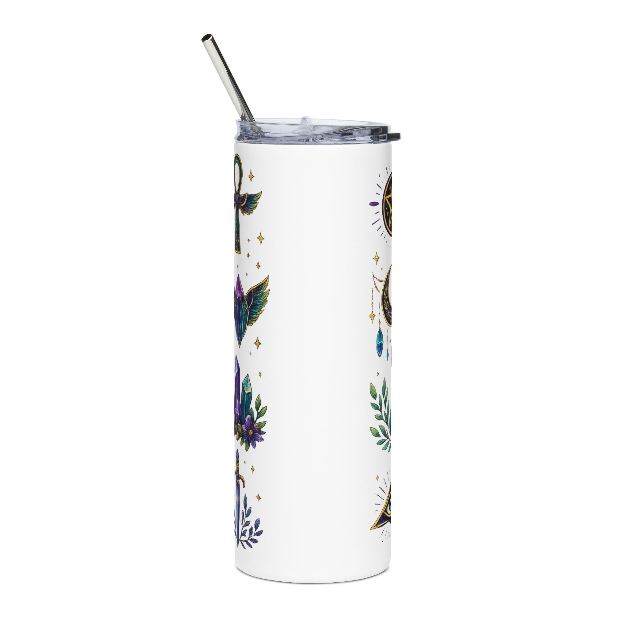 Mystic Symbols 20oz Stainless Tumbler — Hamsa, All-Seeing Eye & Moon Magic