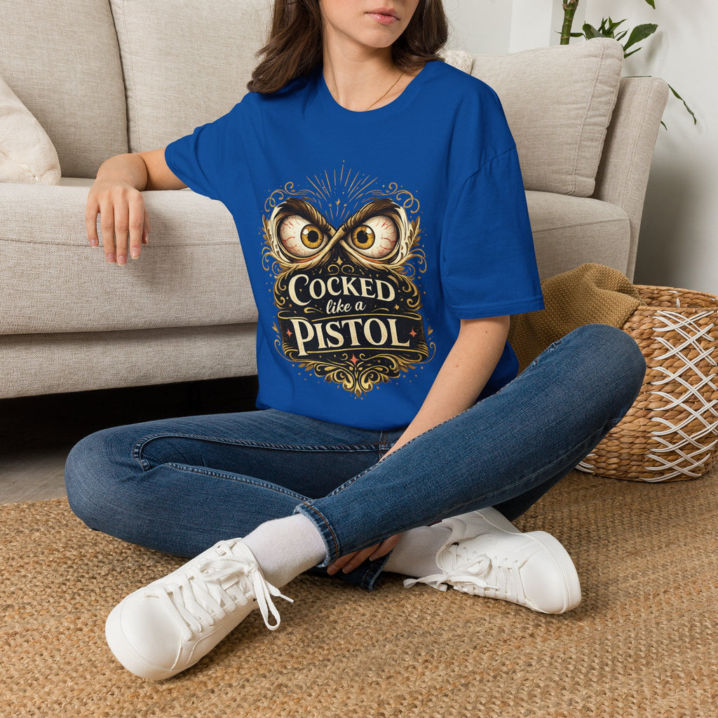 T-Shirt — "Cocked Like a Pistol" Owl Graphic Tee