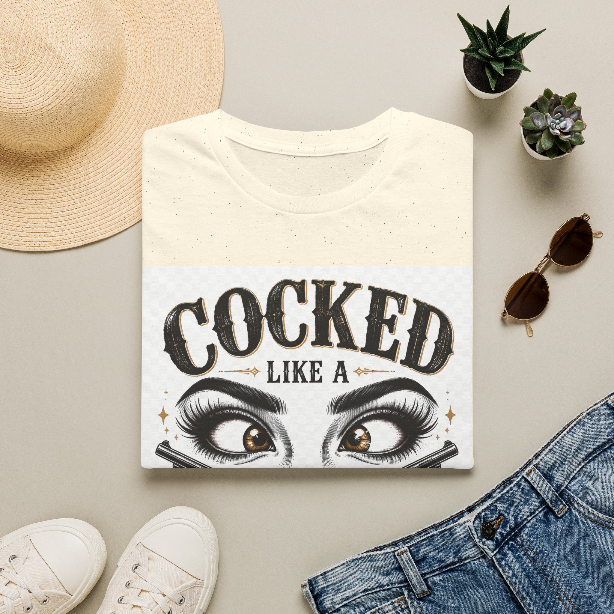 Cocked Like a Pistol T-Shirt — Retro Western Eyelash Graphic Tee